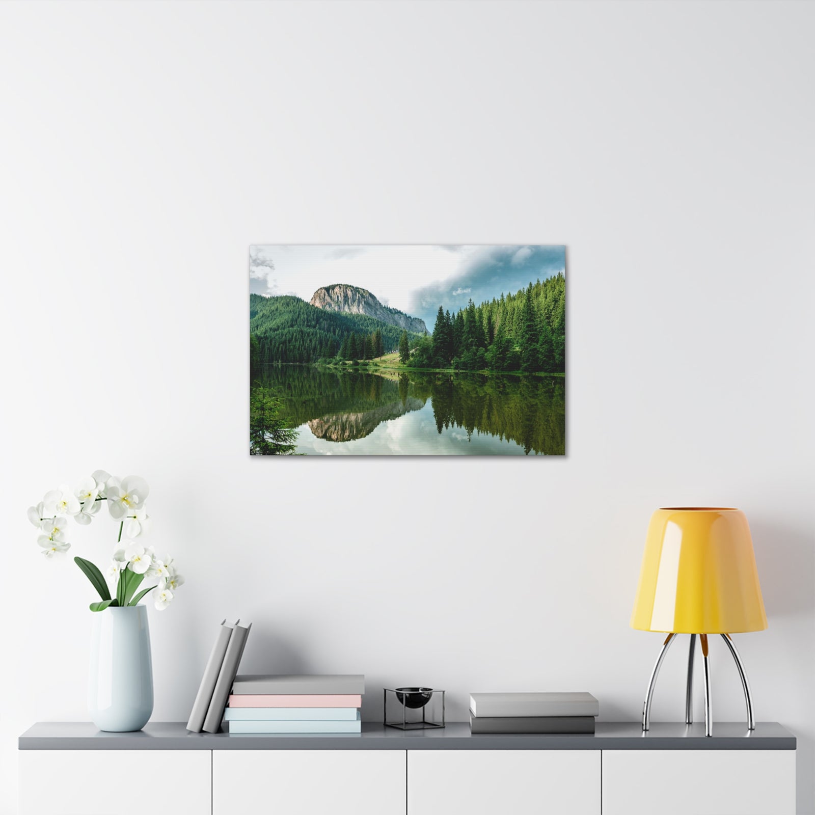 Green Forest With Lake Reflection Nature Wilderness Photography Canvas Wall Art for Home Decor Ready-to-Hang-Express Your Love Gifts