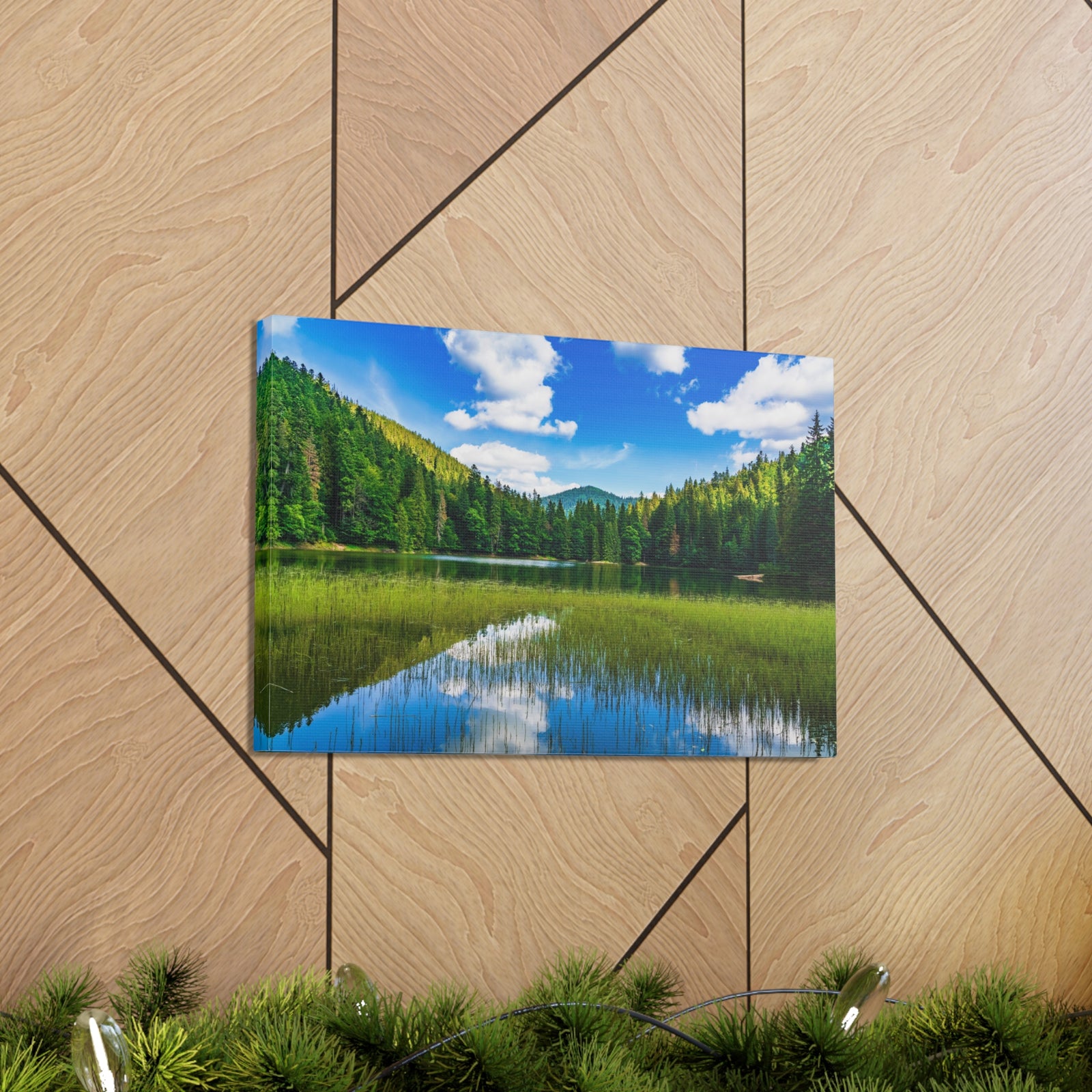 Teal Clear Forest LakeNature Wilderness Photography Canvas Wall Art for Home Decor Ready-to-Hang-Express Your Love Gifts