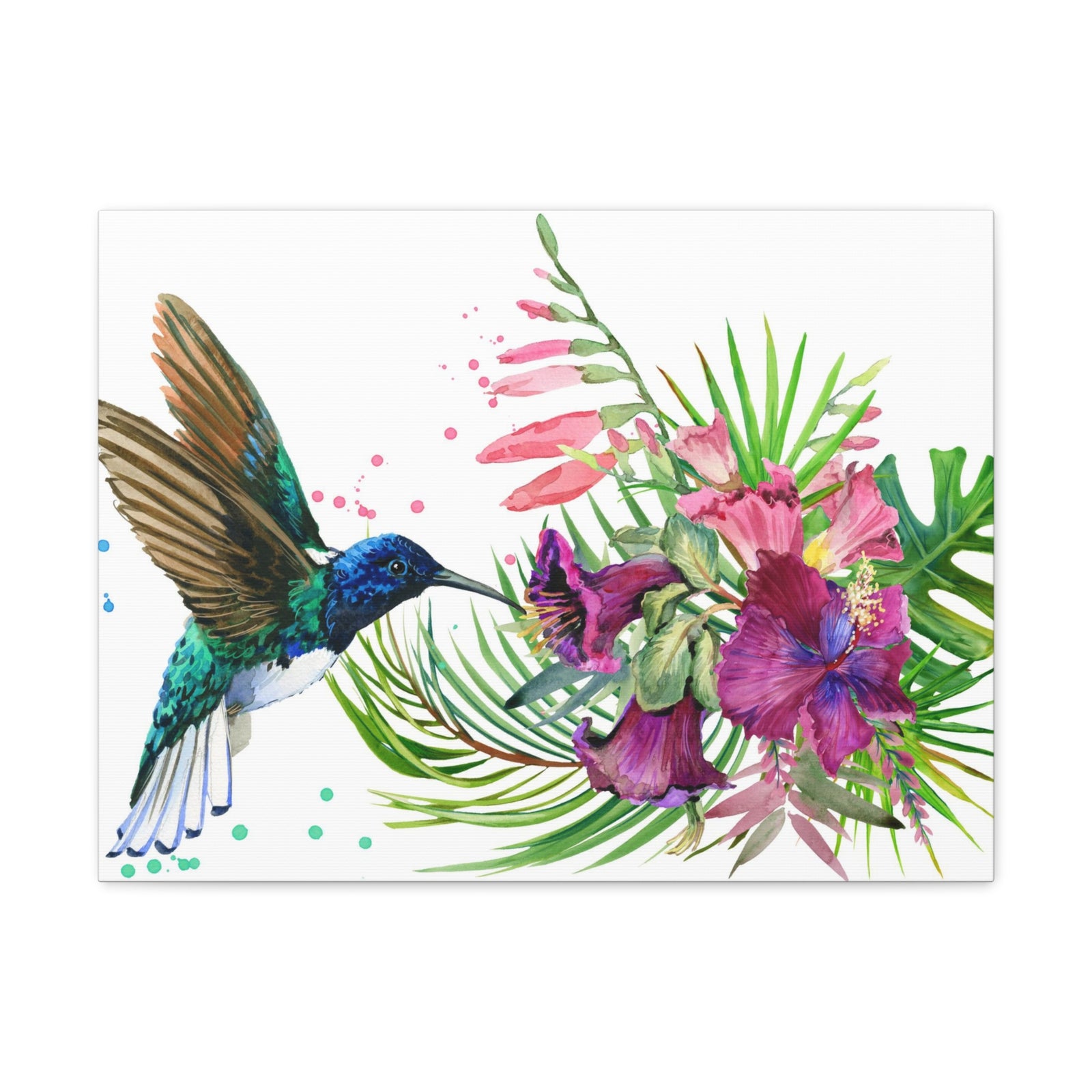 Hummingbird And Tropical Flowers Watercolor Flower Canvas Wall Art for Home Decor Ready-to-Hang-Express Your Love Gifts