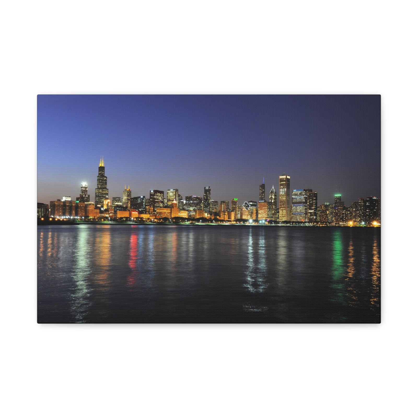 Chicago Night Skyline Canvas Artwork High-Quality Breathtaking Stunning Cityscape for Home Decor Ready to Hang-Express Your Love Gifts