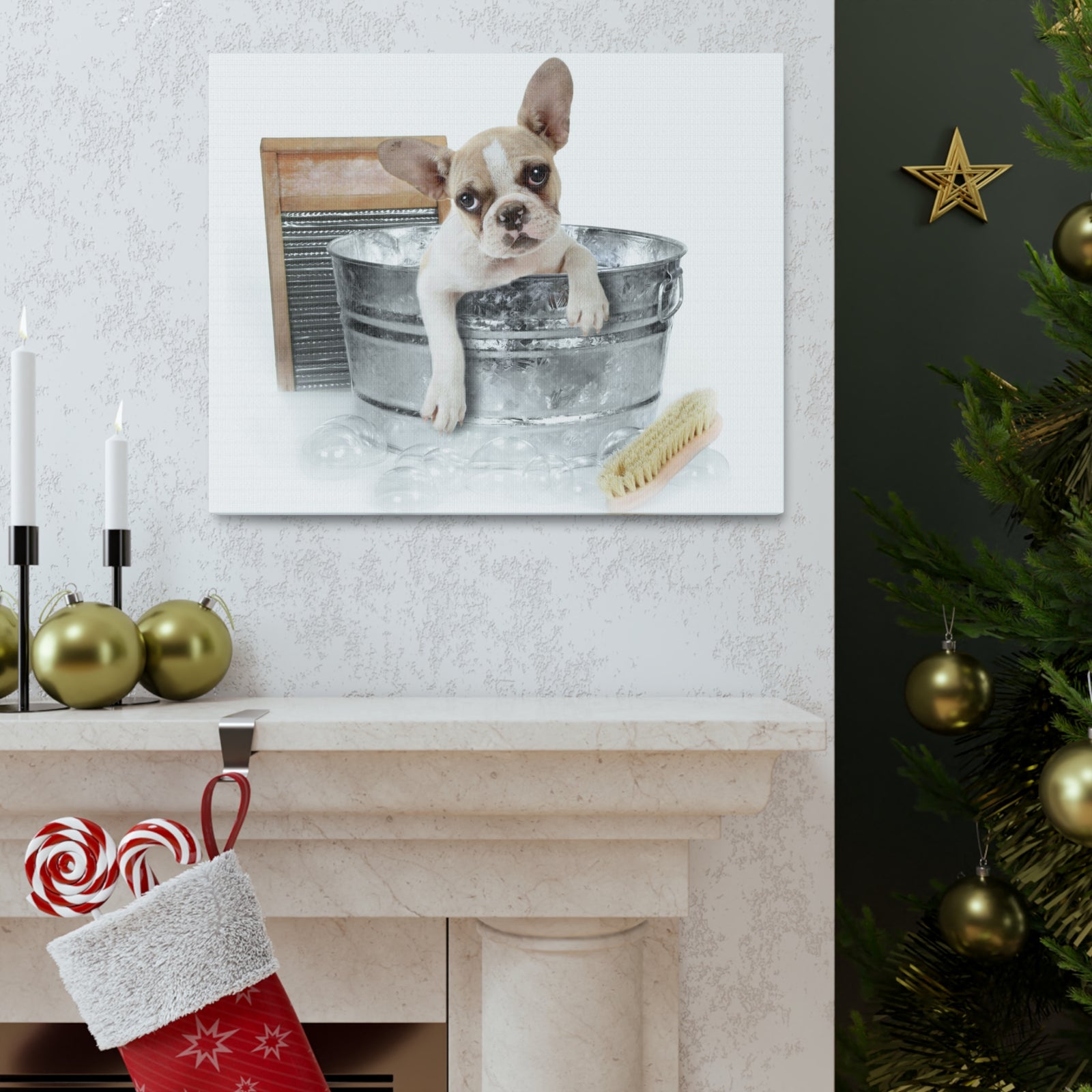 Cute French Bulldog Bath Canvas Wall Art for Home Decor Ready-to-Hang-Express Your Love Gifts