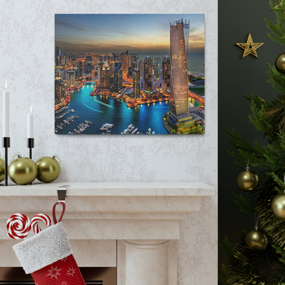 Dubai Night Skyline Canvas Artwork High-Quality Breathtaking Stunning Cityscape for Home Decor Ready to Hang-Express Your Love Gifts