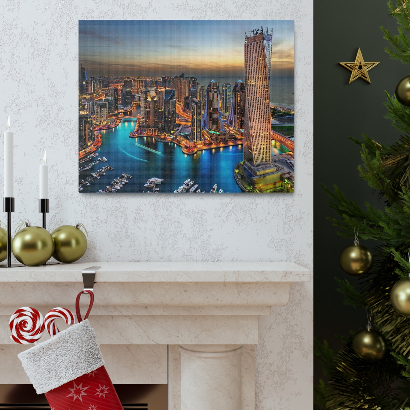 Dubai Night Skyline Canvas Artwork High-Quality Breathtaking Stunning Cityscape for Home Decor Ready to Hang-Express Your Love Gifts