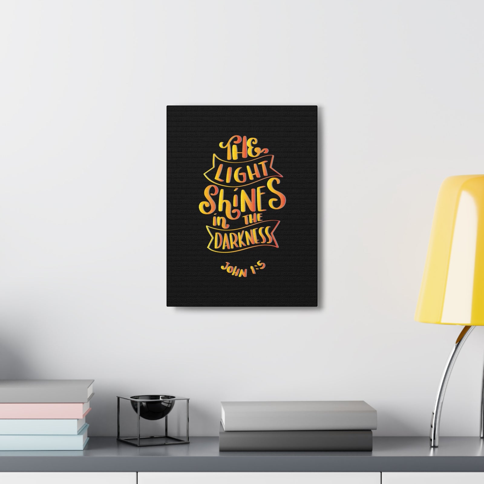 Scripture Canvas Light Shines In The Darkness John 1:5 Christian Wall Art Bible Verse Print Ready to Hang-Express Your Love Gifts