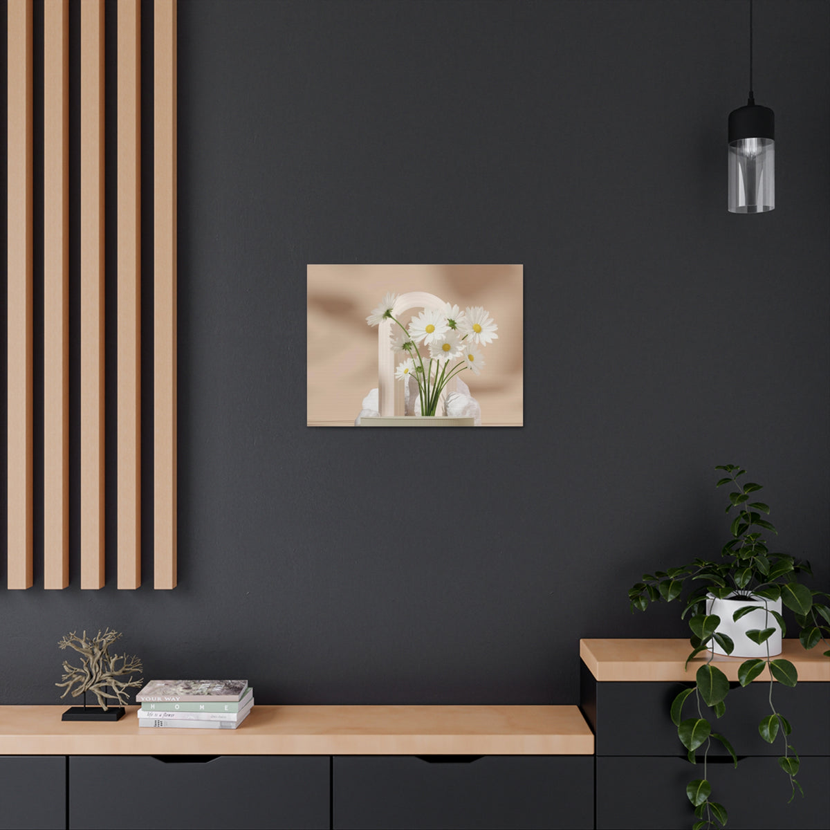 Daisy Flower and White Rocks Flower Canvas Wall Art for Home Decor Ready-to-Hang-Express Your Love Gifts