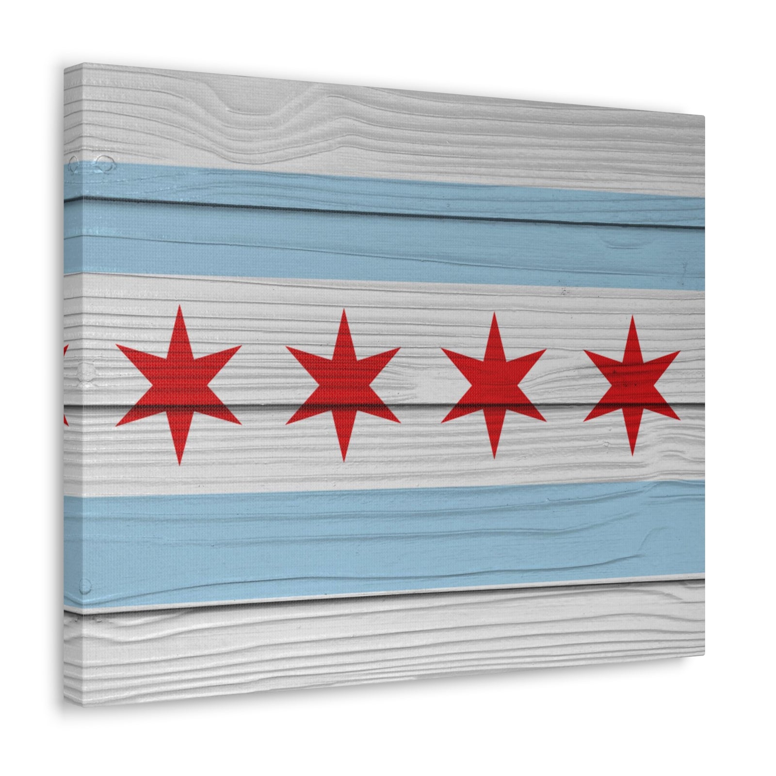 Wooden Chicago Flag Handpainted Art Canvas Wall Art for Home Decor Ready-to-Hang-Express Your Love Gifts