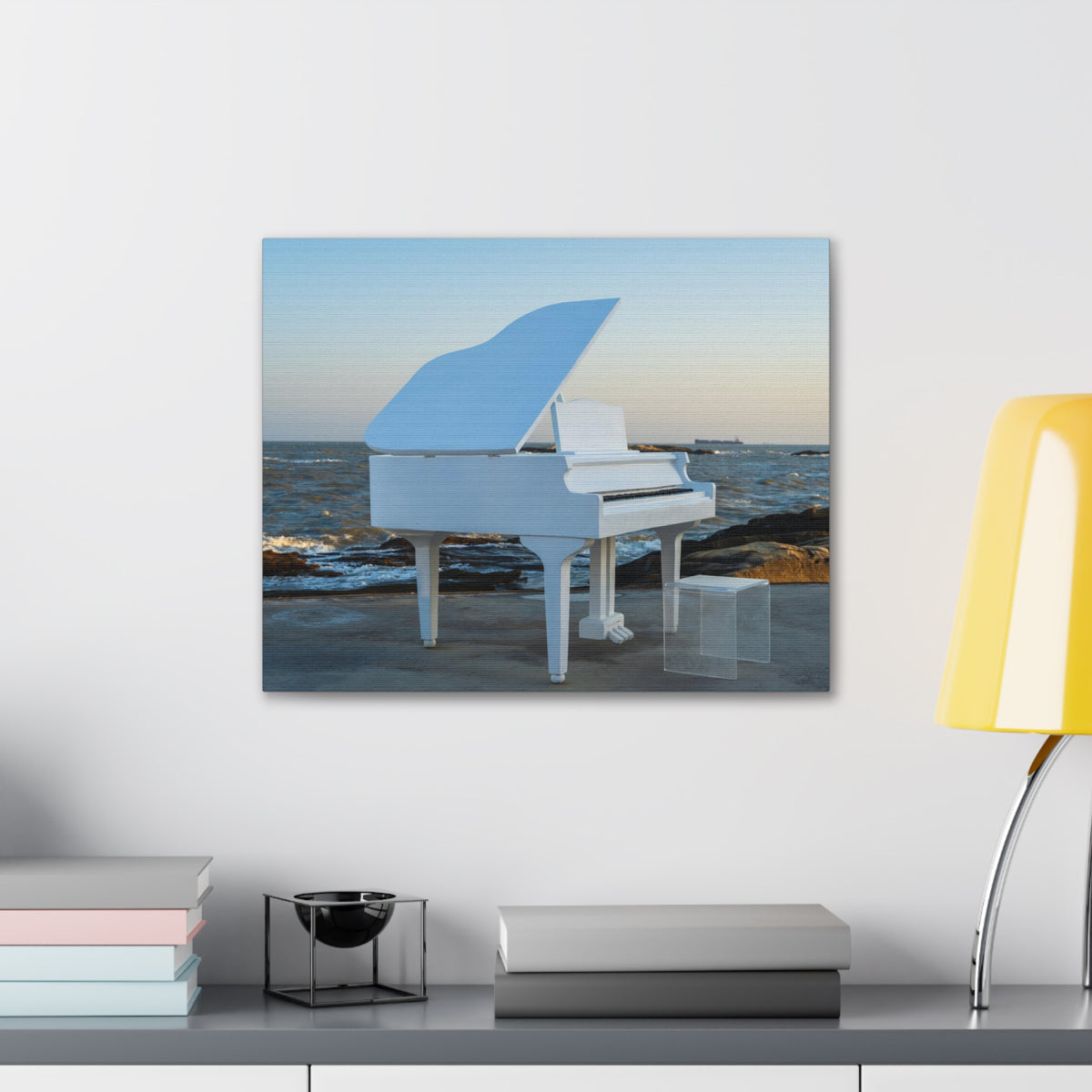 Piano White On Beach Music Lover's Delight Piano Keyboard Canvas Wall Art for Home Decor Ready-to-Hang-Express Your Love Gifts