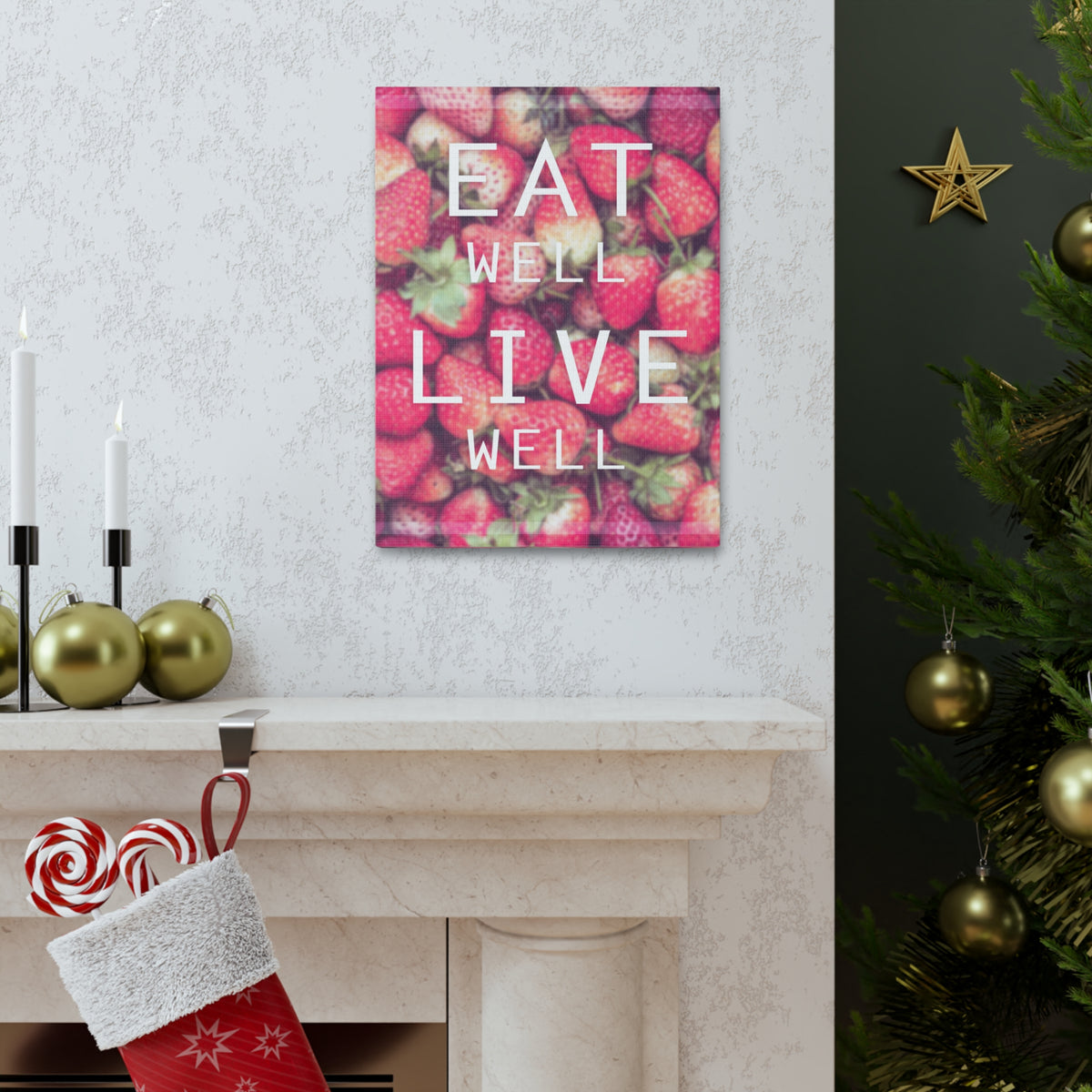 Inspirational Quote Canvas Eat Well Live Well Motivational Print Ready to Hang Artwork-Express Your Love Gifts