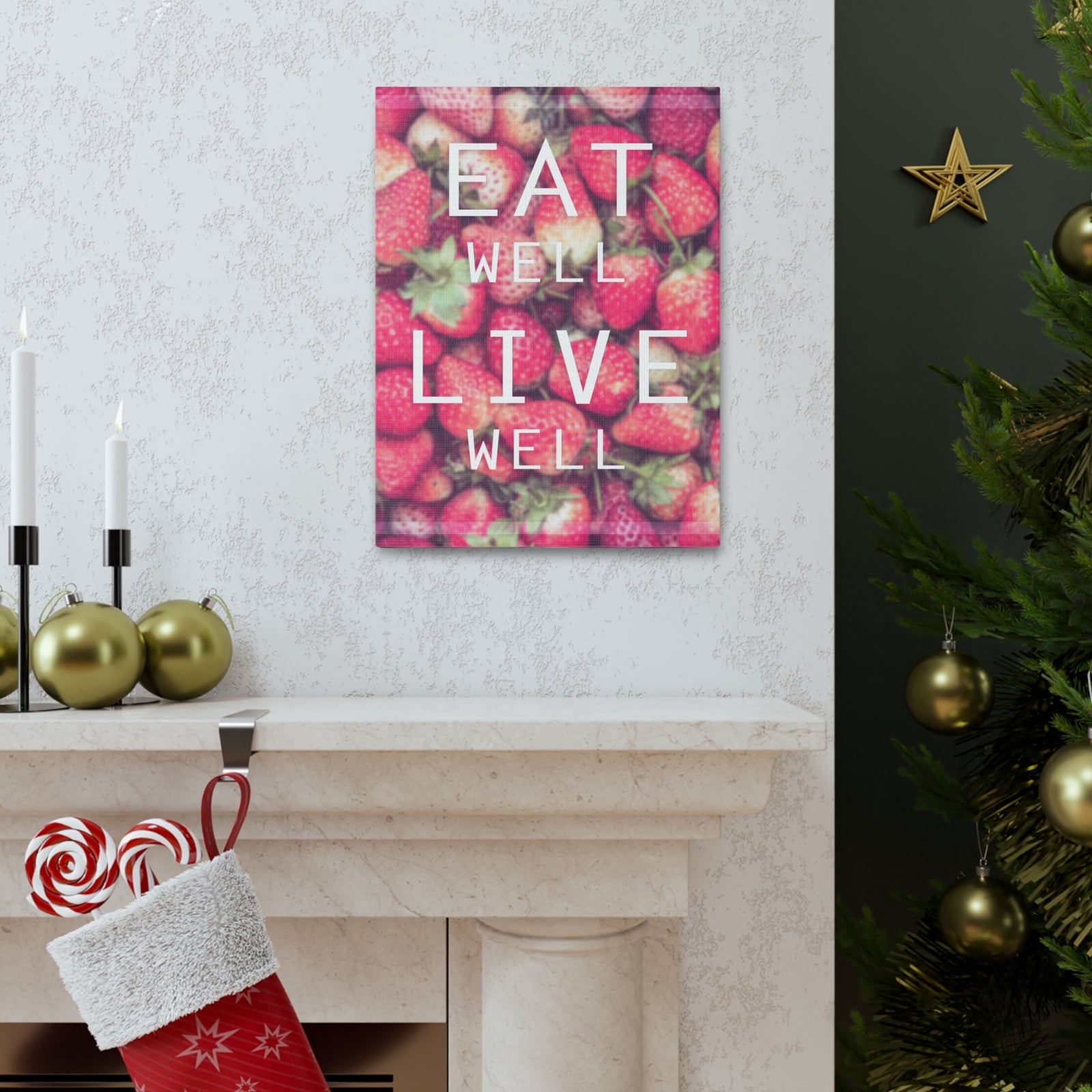 Inspirational Quote Canvas Eat Well Live Well Motivational Print Ready to Hang Artwork-Express Your Love Gifts