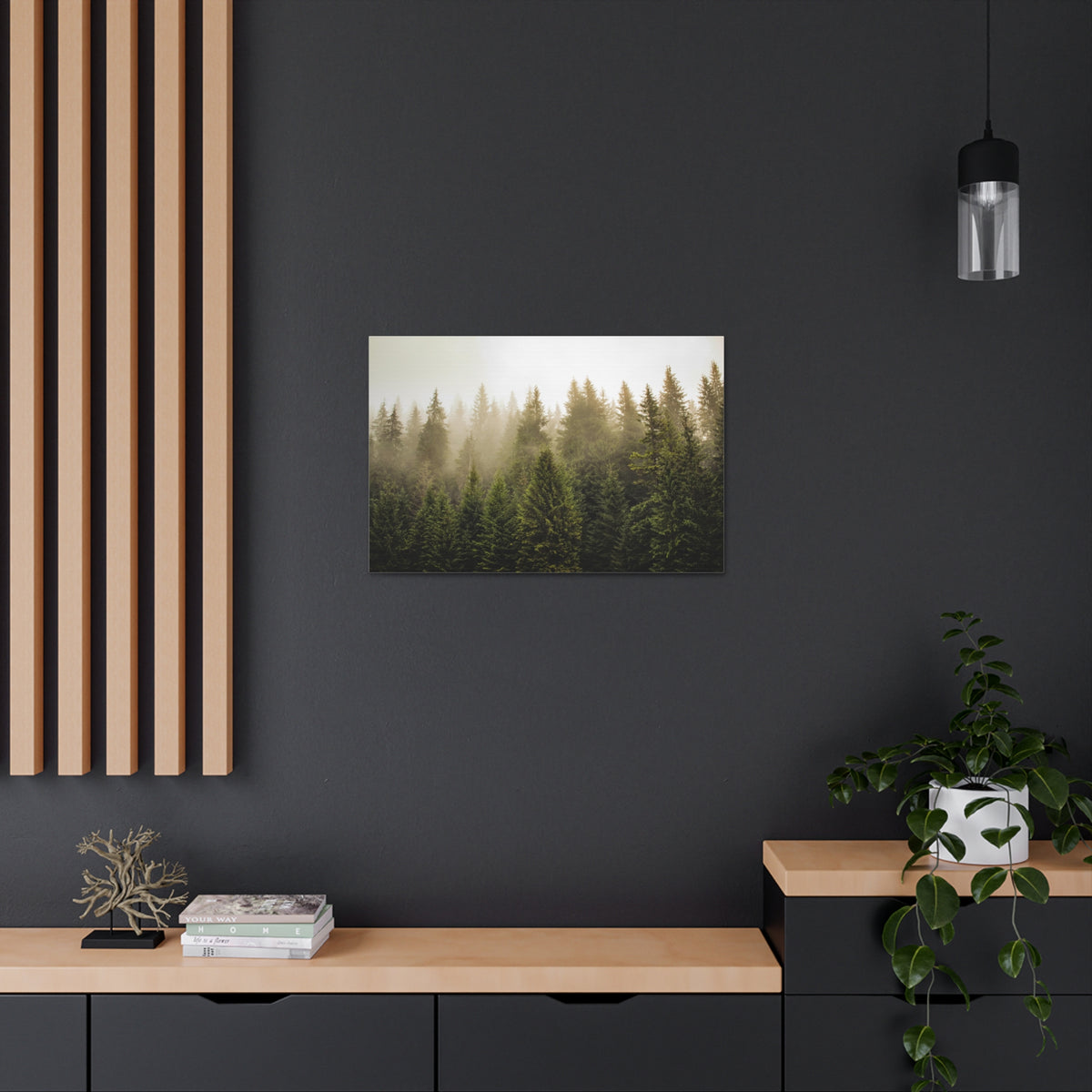 Misty Pine Tree Forest Nature Wilderness Photography Canvas Wall Art for Home Decor Ready-to-Hang-Express Your Love Gifts