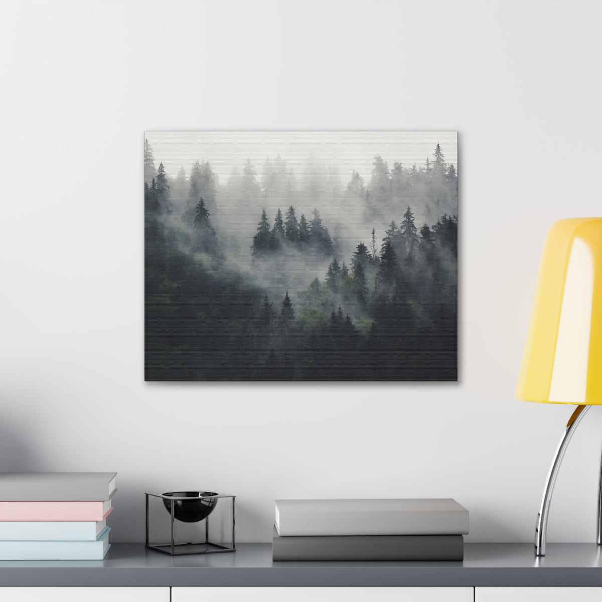 Misty Pine Tree Green Forest Nature Wilderness Photography Canvas Wall Art for Home Decor Ready-to-Hang-Express Your Love Gifts