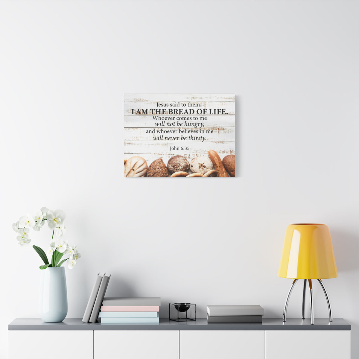 Bible Verse Canvas Bread of Life John 6:35 Scripture Wall Art Christian Home Decor-Express Your Love Gifts
