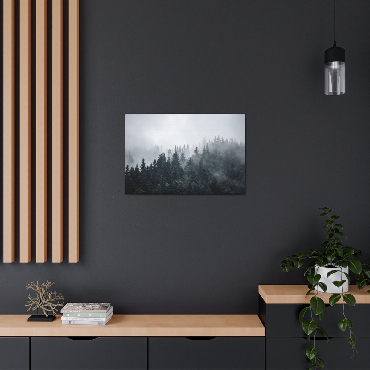 Foggy Pine Tree Green Forest Nature Wilderness Photography Canvas Wall Art for Home Decor Ready-to-Hang-Express Your Love Gifts