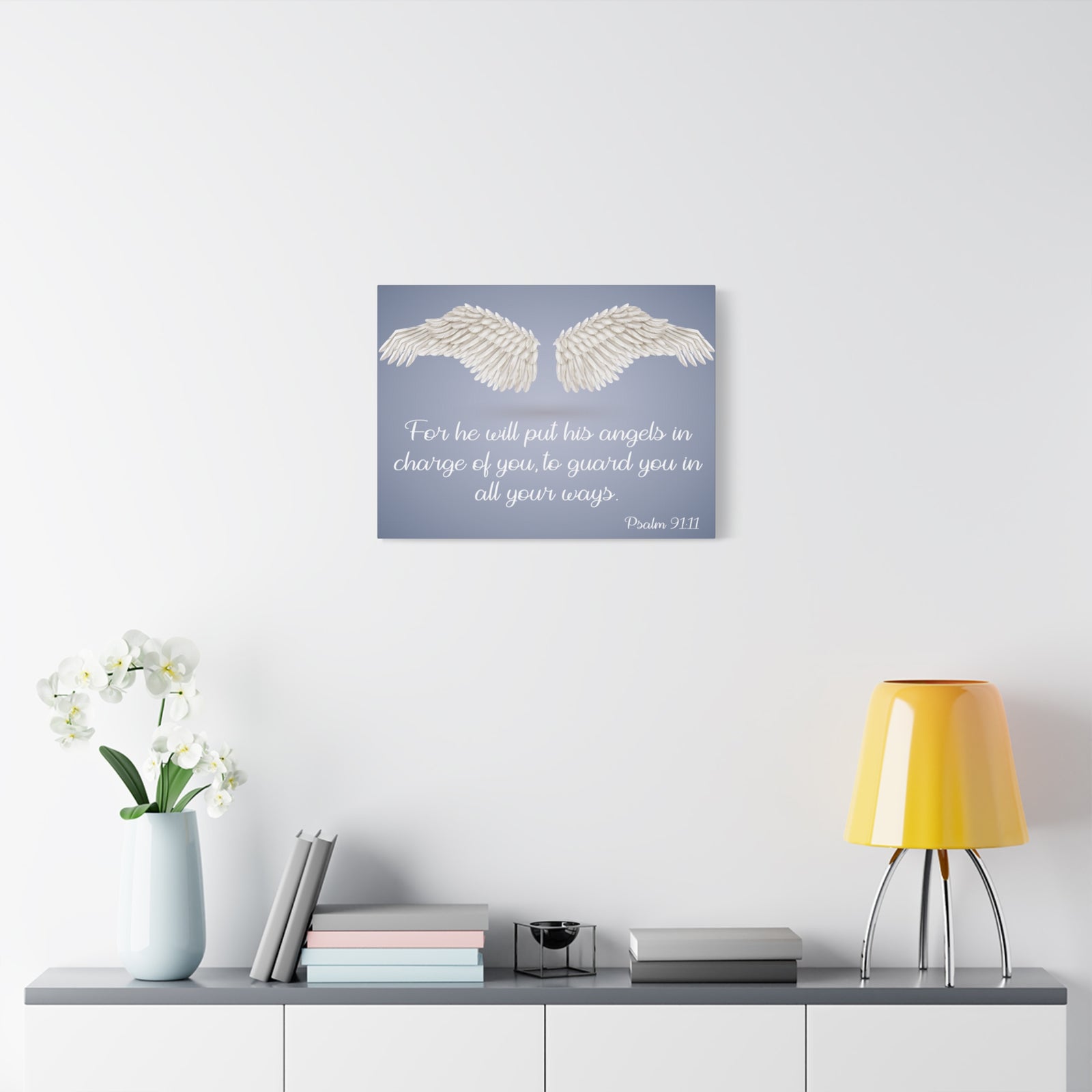 Bible Verse Canvas God's Angels Psalm 91:11 Christian Home Décor Wall Art Scripture Ready to Hang Faith Print-Express Your Love Gifts