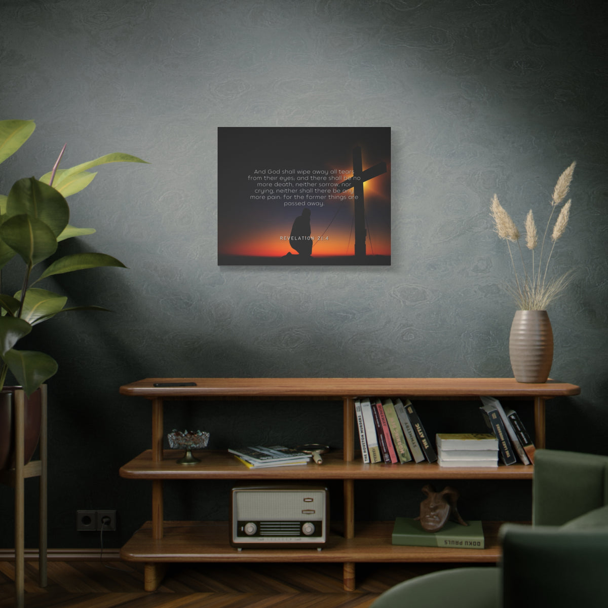 Scripture Canvas All Tears Revelation 21:4 Christian Wall Art Bible Verse Print Ready to Hang-Express Your Love Gifts