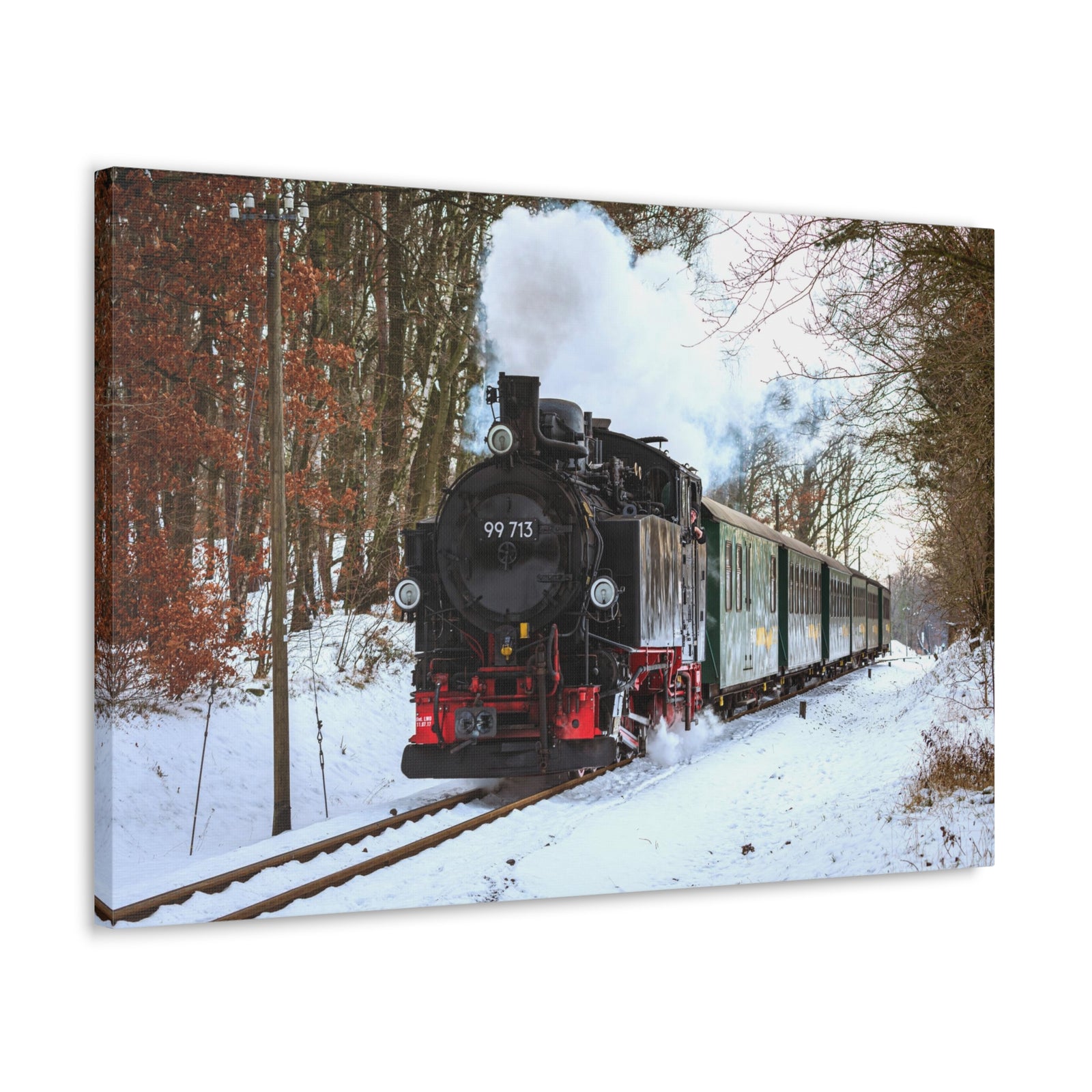 Steam Train Winter White Smoke Modern Multicolor Scenic Nature Photography Canvas Home Office Decor Ready to Hang-Express Your Love Gifts