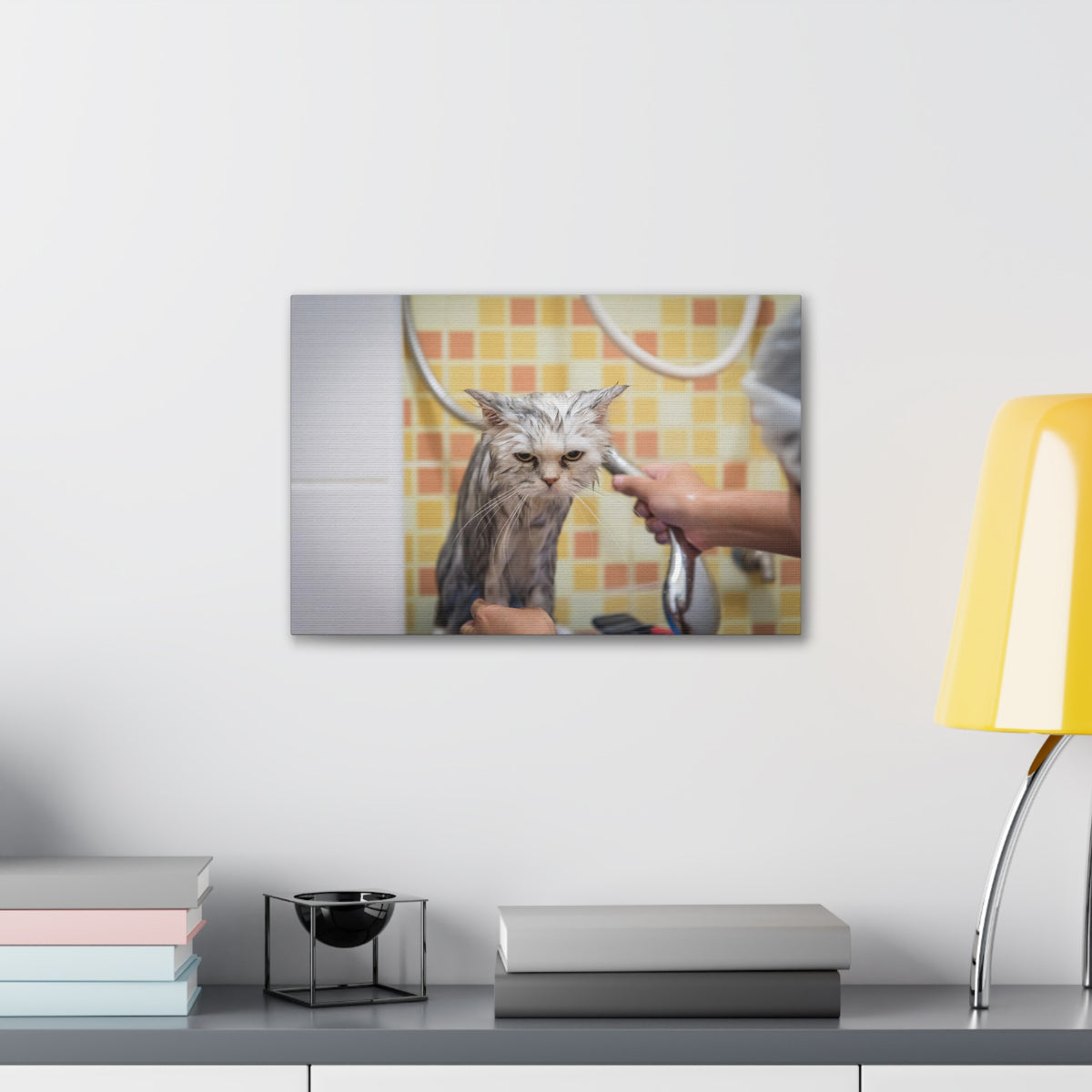 Cute Maine Coon Bath Canvas Wall Art for Home Decor Ready-to-Hang-Express Your Love Gifts