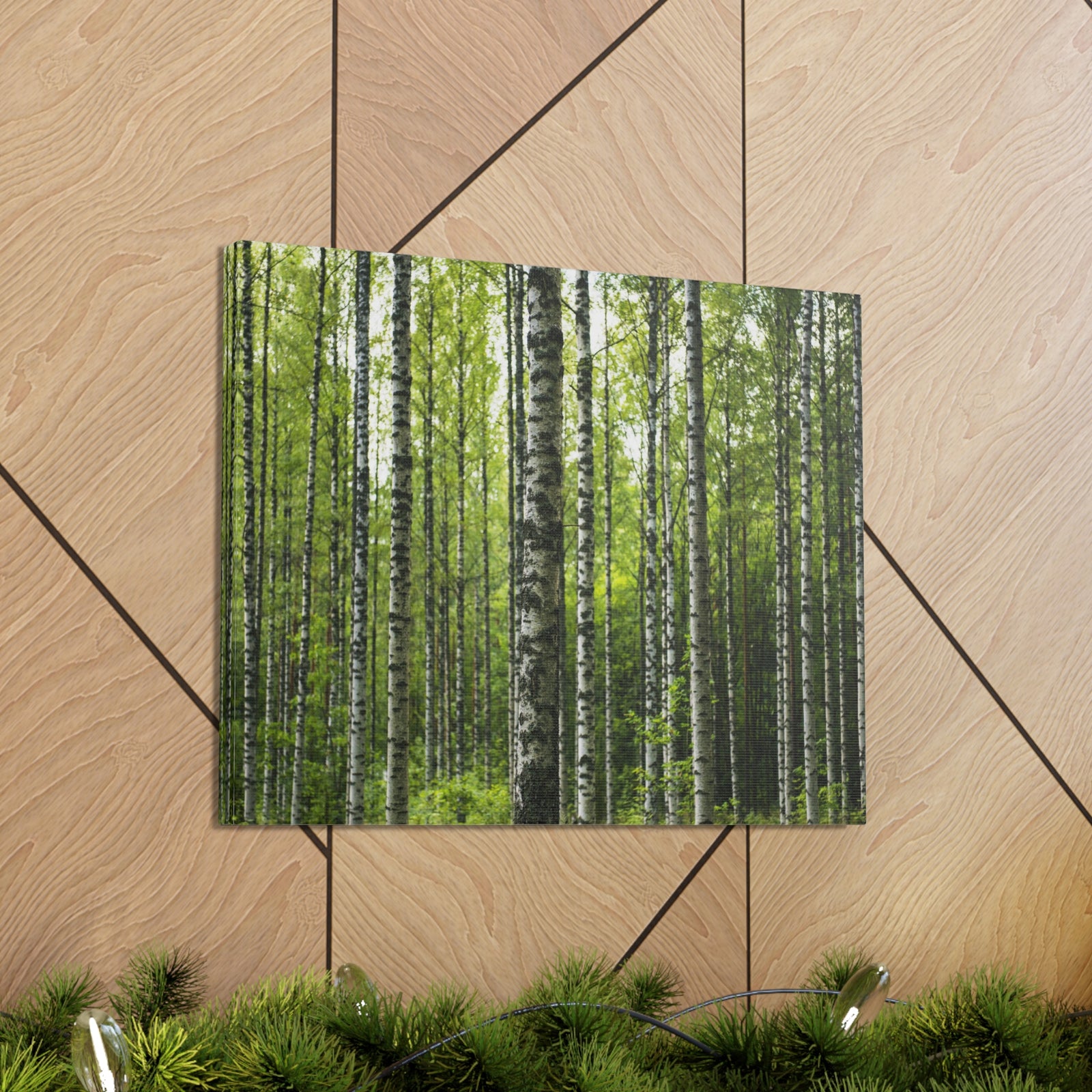 White Birch Trees in Green Forest Nature Wilderness Photography Canvas Wall Art for Home Decor Ready-to-Hang-Express Your Love Gifts