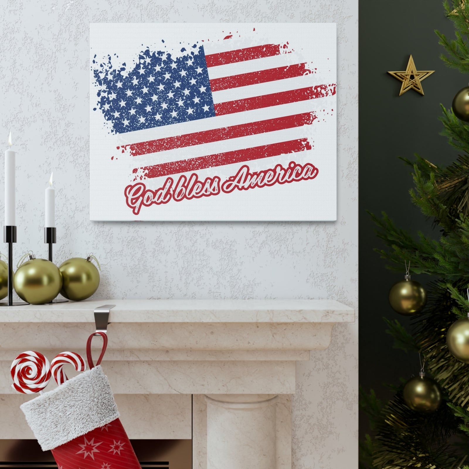 God Bless America On White Background Canvas Wall Art for Home Decor Ready-to-Hang-Express Your Love Gifts