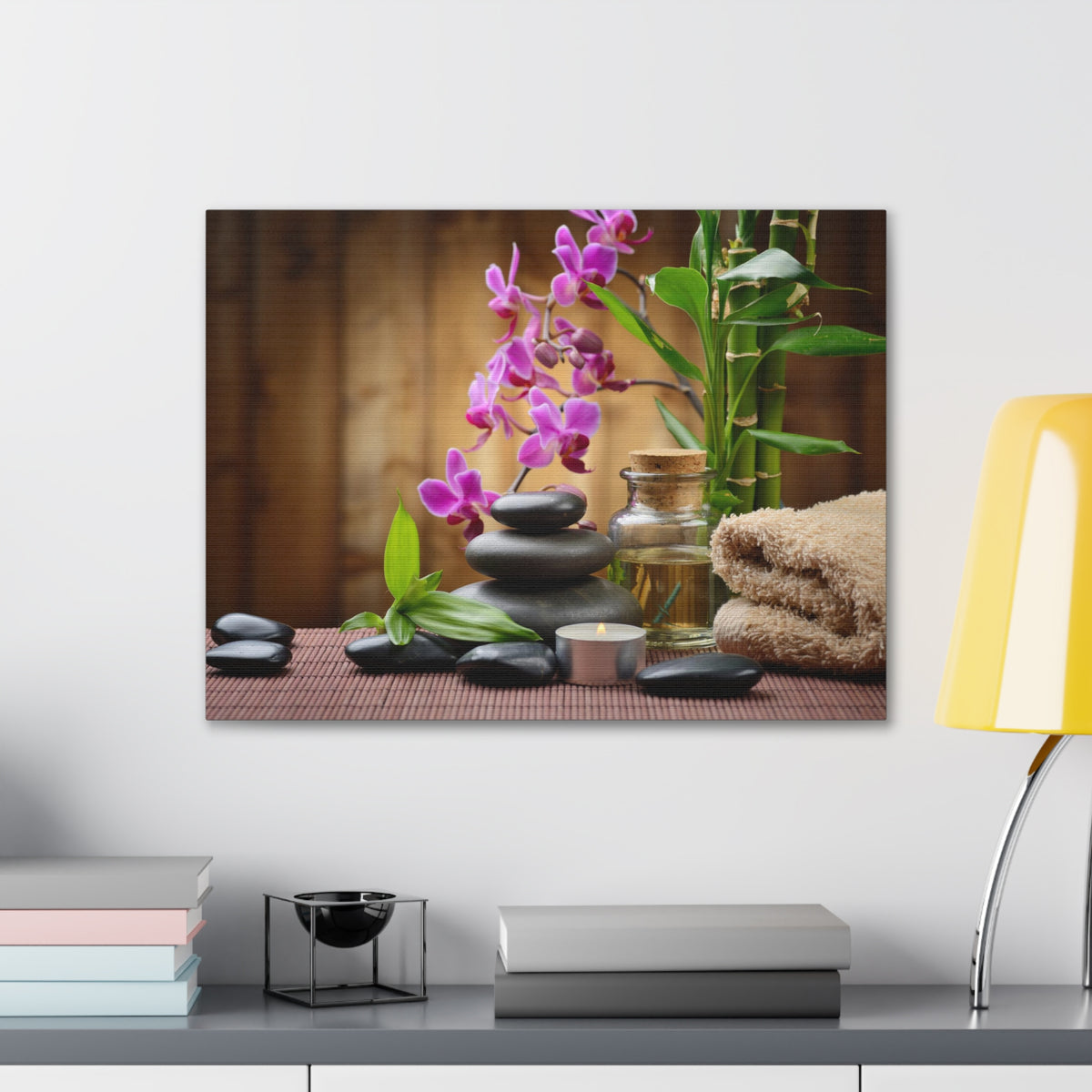 Stones on the Wood Forest Floral Nature Photography Canvas Wall Art for Home Decor Ready-to-Hang-Express Your Love Gifts