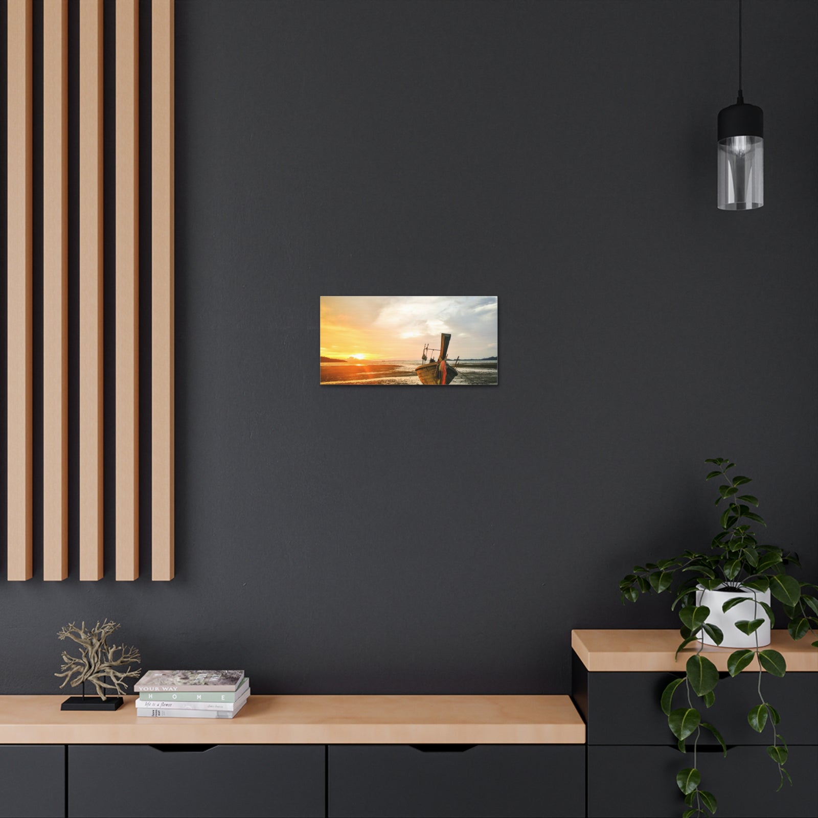Longtail Boat Sunset Time Ocean Canvas Wall Art for Home Decor Ready-to-Hang-Express Your Love Gifts