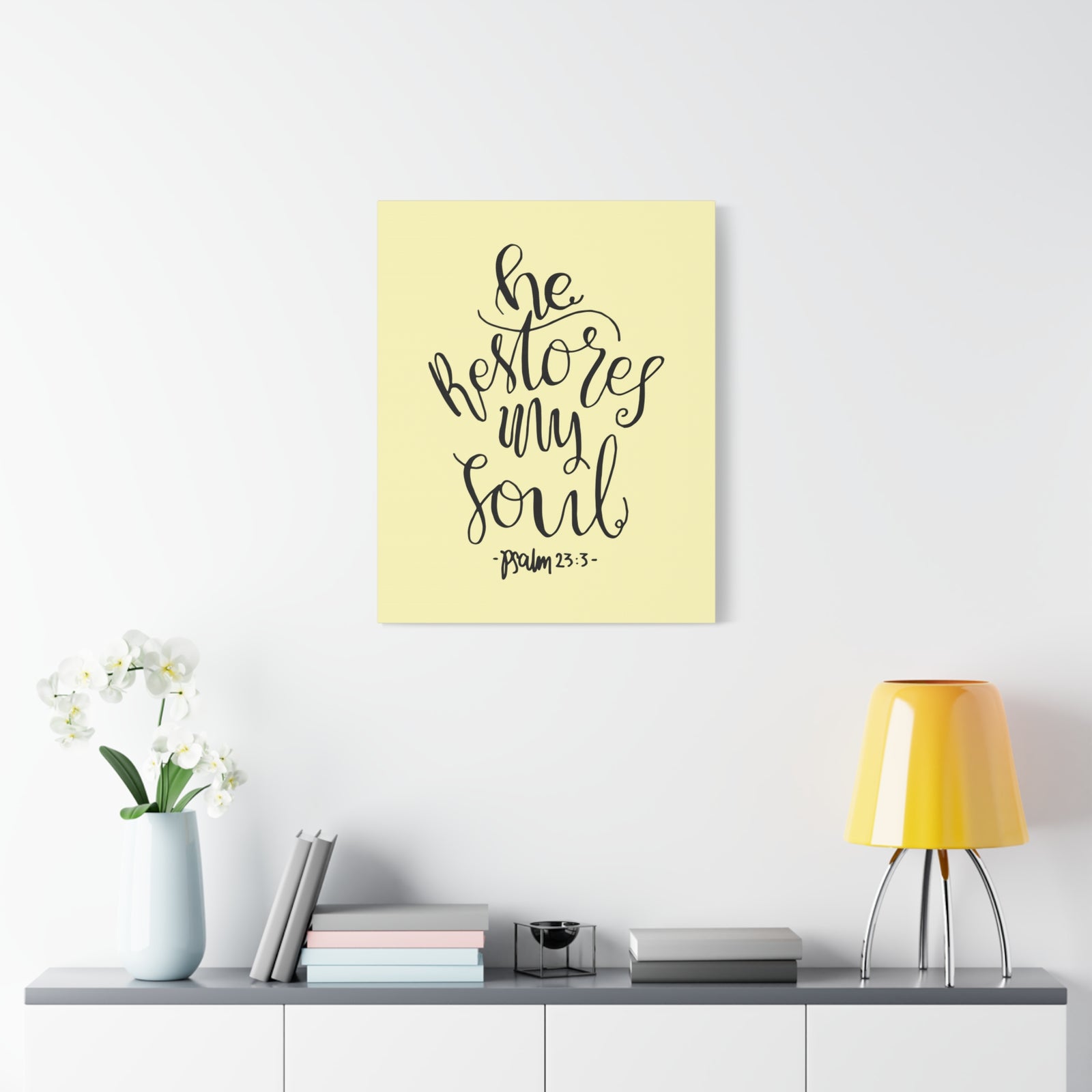 Scripture Walls He Restores My Soul Psalm 23:3 Bible Verse Canvas Christian Wall Art Ready To Hang-Express Your Love Gifts