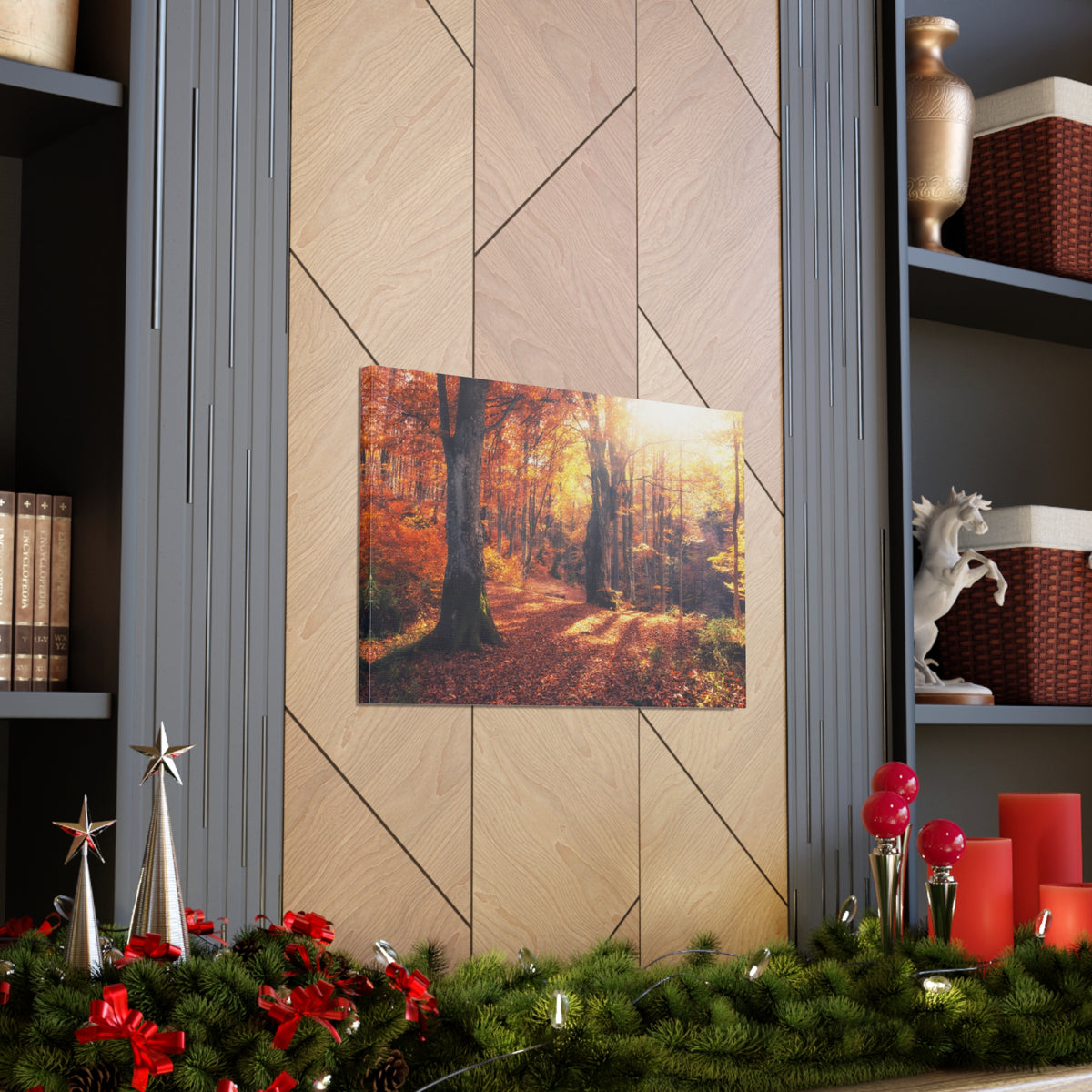 Orange Tree Sunlight Autumn Forest Nature Wilderness Photography Canvas Wall Art for Home Decor Ready-to-Hang-Express Your Love Gifts