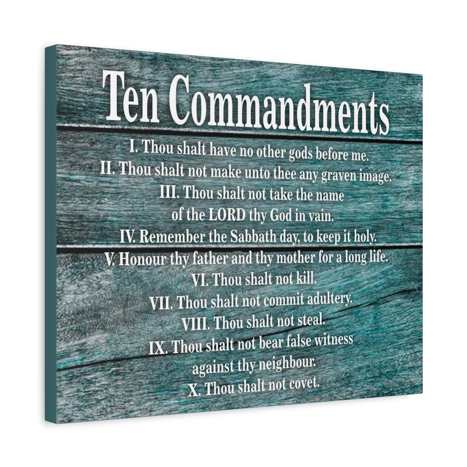 Scripture Canvas Ten Commandments Blue Wood Christian Wall Art Print Ready to Hang-Express Your Love Gifts