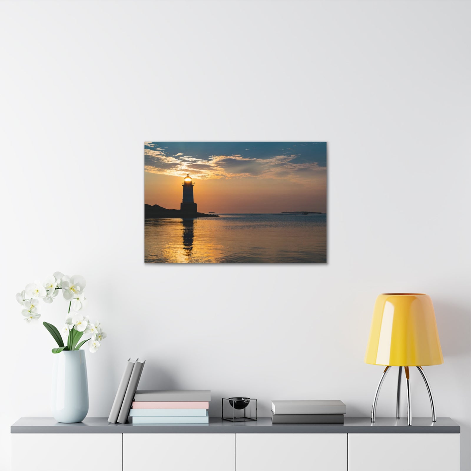 Lighthouse at Dawn Forest Floral Nature Photography Canvas Wall Art for Home Decor Ready-to-Hang-Express Your Love Gifts