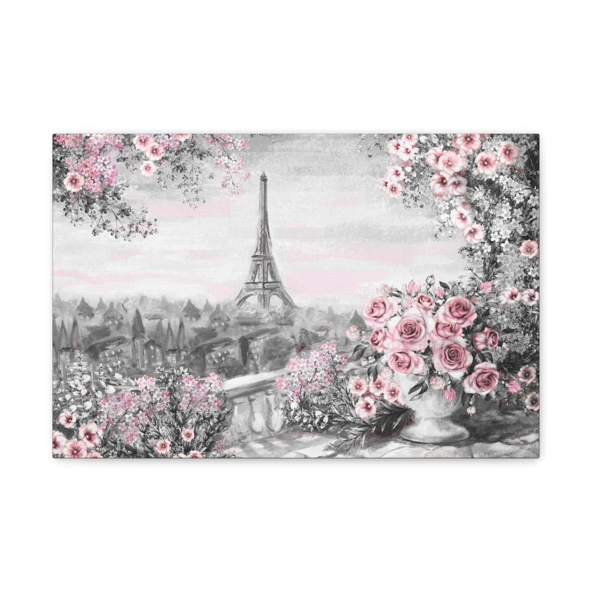 Paris Pink Rose France Canvas Artwork High-Quality Breathtaking French City for Home Decor Ready to Hang-Express Your Love Gifts