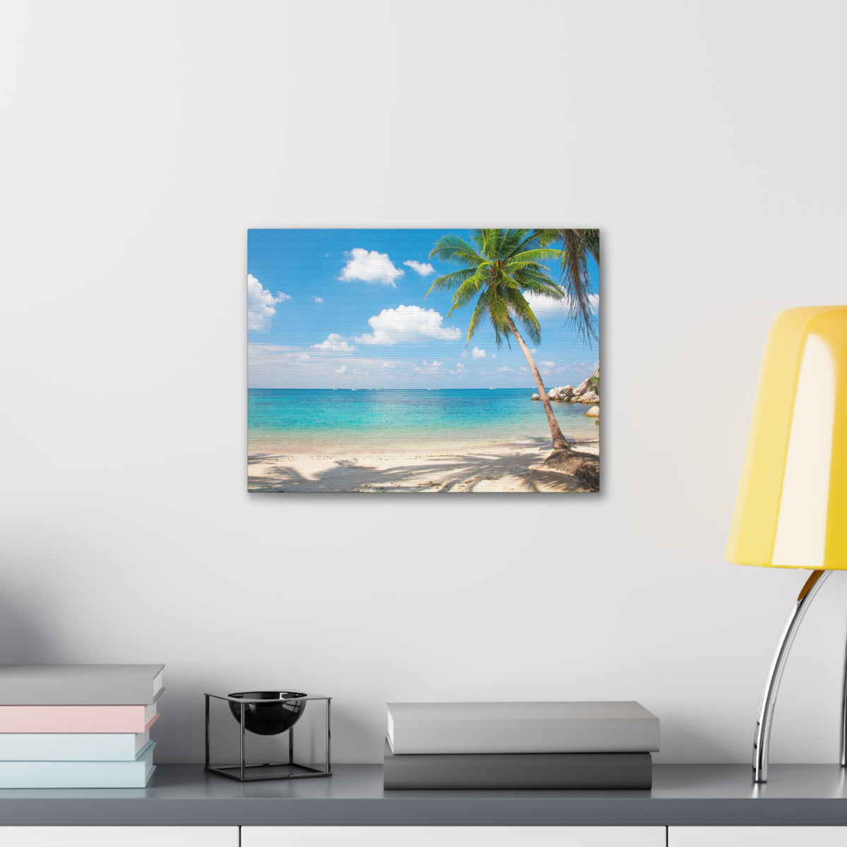 Tropical Beach With Coconut Palm Tree Ocean Canvas Wall Art for Home Decor Ready-to-Hang-Express Your Love Gifts