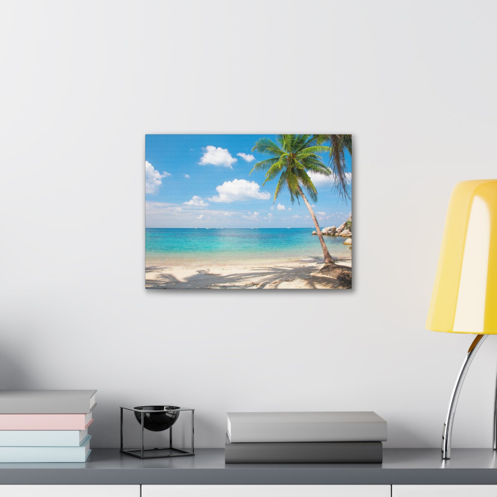 Tropical Beach With Coconut Palm Tree Ocean Canvas Wall Art for Home Decor Ready-to-Hang-Express Your Love Gifts