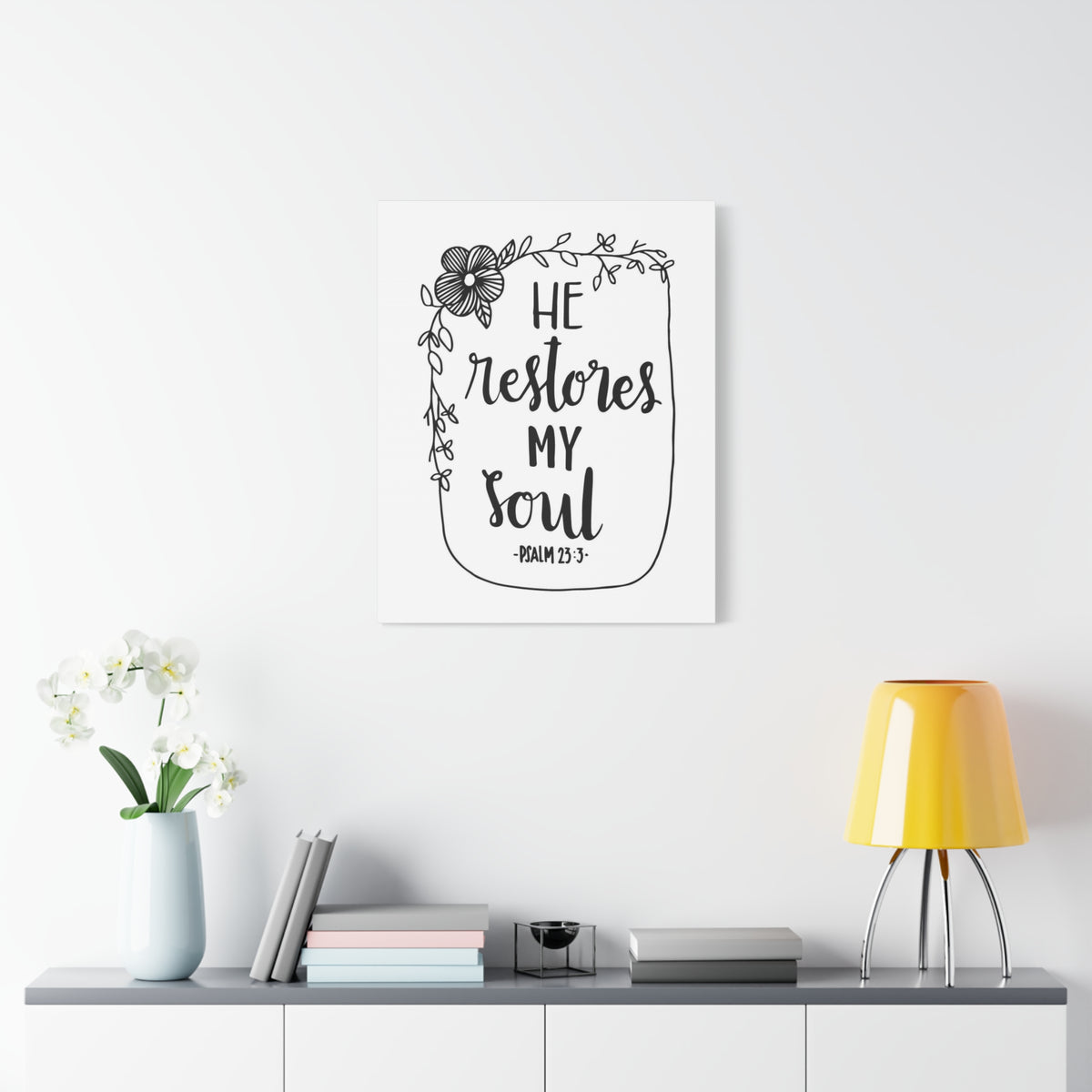 Scripture Canvas He Restores My Soul Psalm 23:3 Christian Wall Art Bible Verse Print Ready to Hang-Express Your Love Gifts