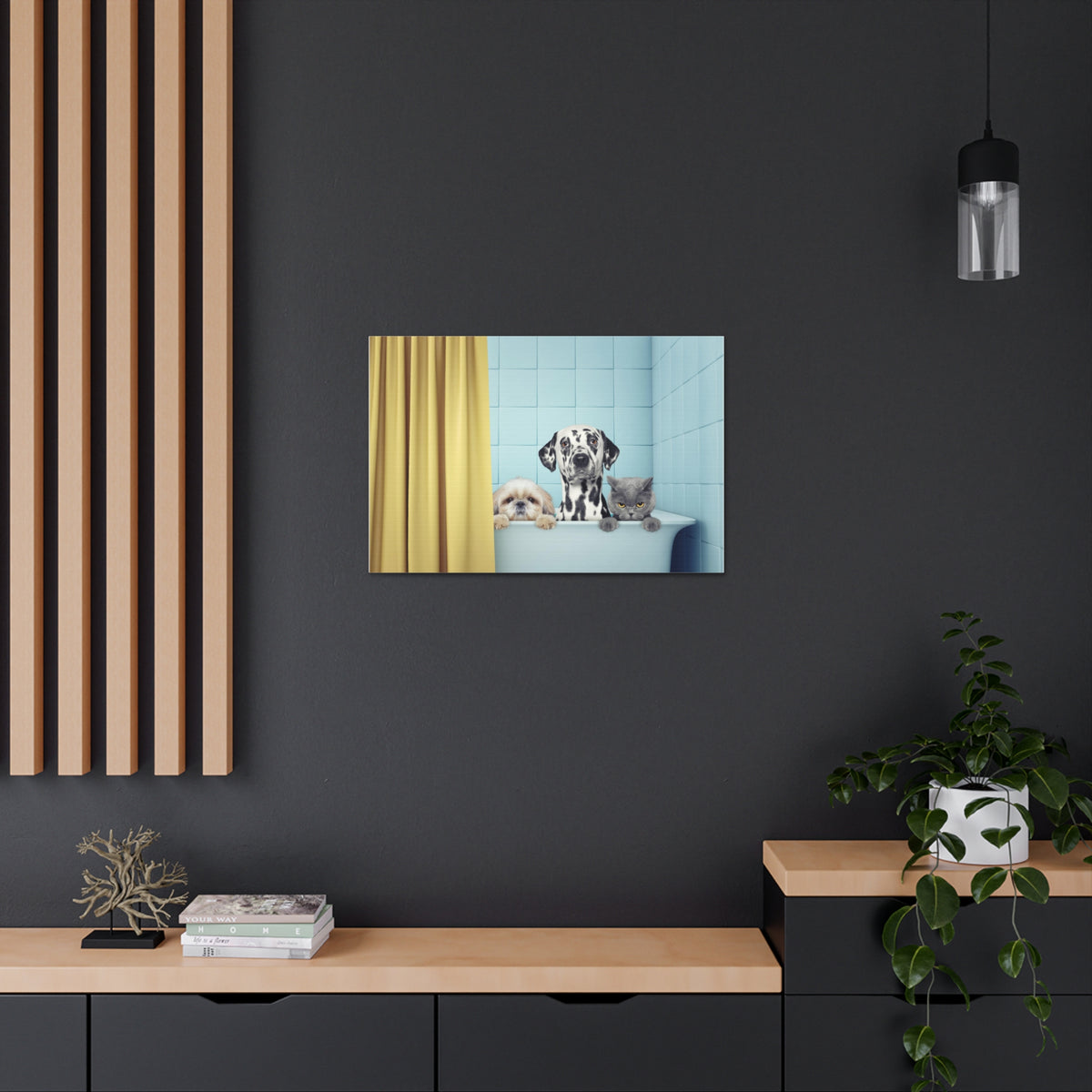 Cute Two Dogs and Cat Canvas Wall Art for Home Decor Ready-to-Hang-Express Your Love Gifts