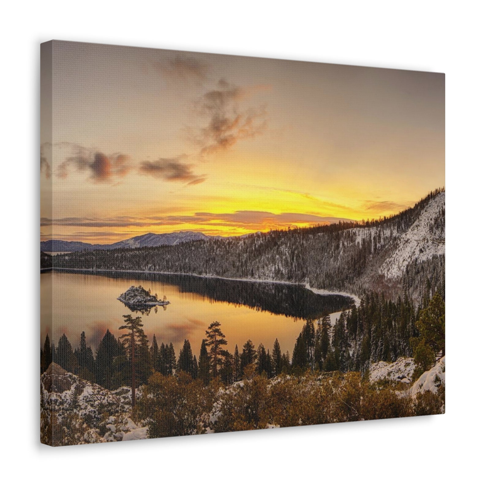 Winter Pine Tree Forest Mountain Lake Nature Wilderness Photography Canvas Wall Art for Home Decor Ready-to-Hang-Express Your Love Gifts