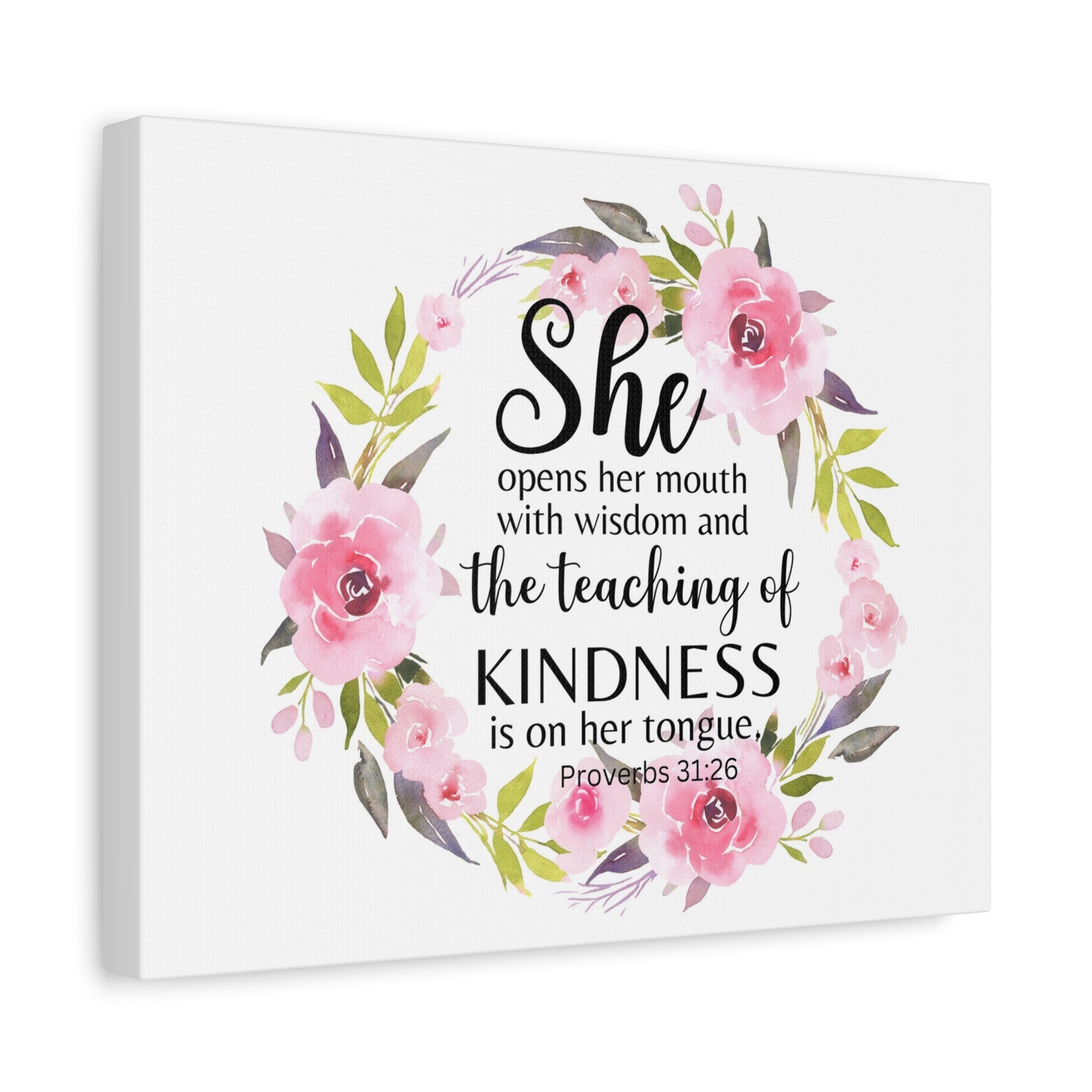 Scripture Walls Proverbs 31:26 She Teaches Kindness Bible Verse Canvas Christian Wall Art Ready to Hang Unframed-Express Your Love Gifts