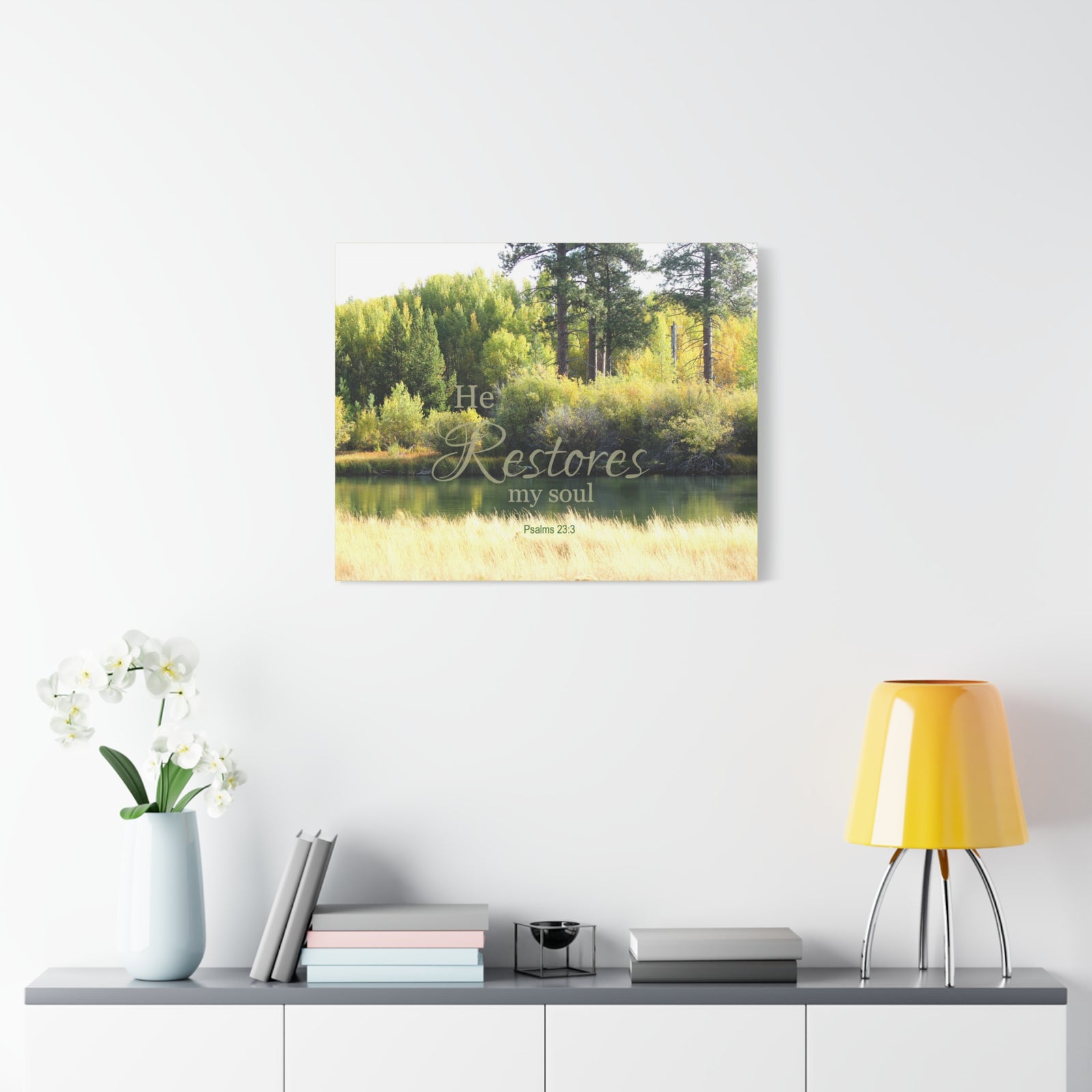 Scripture Walls Restores My Soul Psalm 23:3 Bible Verse Canvas Christian Wall Art Ready to Hang-Express Your Love Gifts