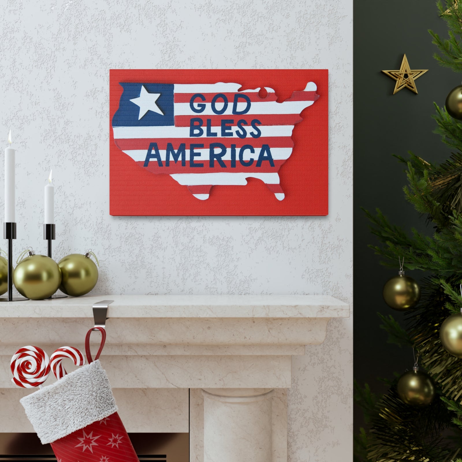 God Bless America Map of USA Canvas Wall Art for Home Decor Ready-to-Hang-Express Your Love Gifts