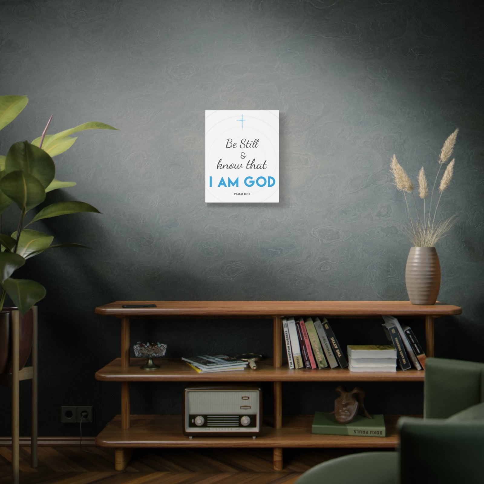 Scripture Canvas Be Still And Know Psalm 46:10 Blue Christian Wall Art Bible Verse Print Ready To Hang-Express Your Love Gifts