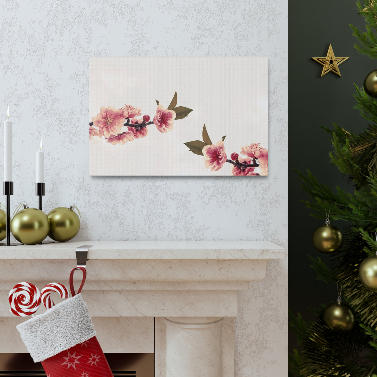 Peach Blossoms with Space Forest Floral Nature Photography Canvas Wall Art for Home Decor Ready-to-Hang-Express Your Love Gifts