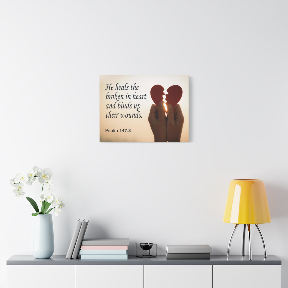 Scripture Canvas Heals the Broken Psalm 147:3 Christian Wall Art Bible Verse Print Ready to Hang-Express Your Love Gifts