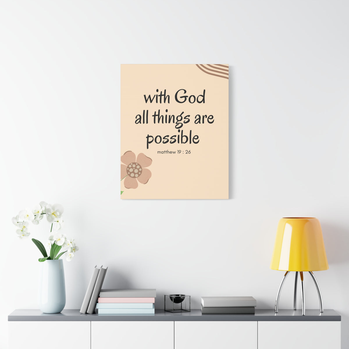 Scripture Canvas All Things Are Possible Matthew 19:26 Brown Flower Christian Wall Art Bible Verse Print Ready to Hang-Express Your Love Gifts