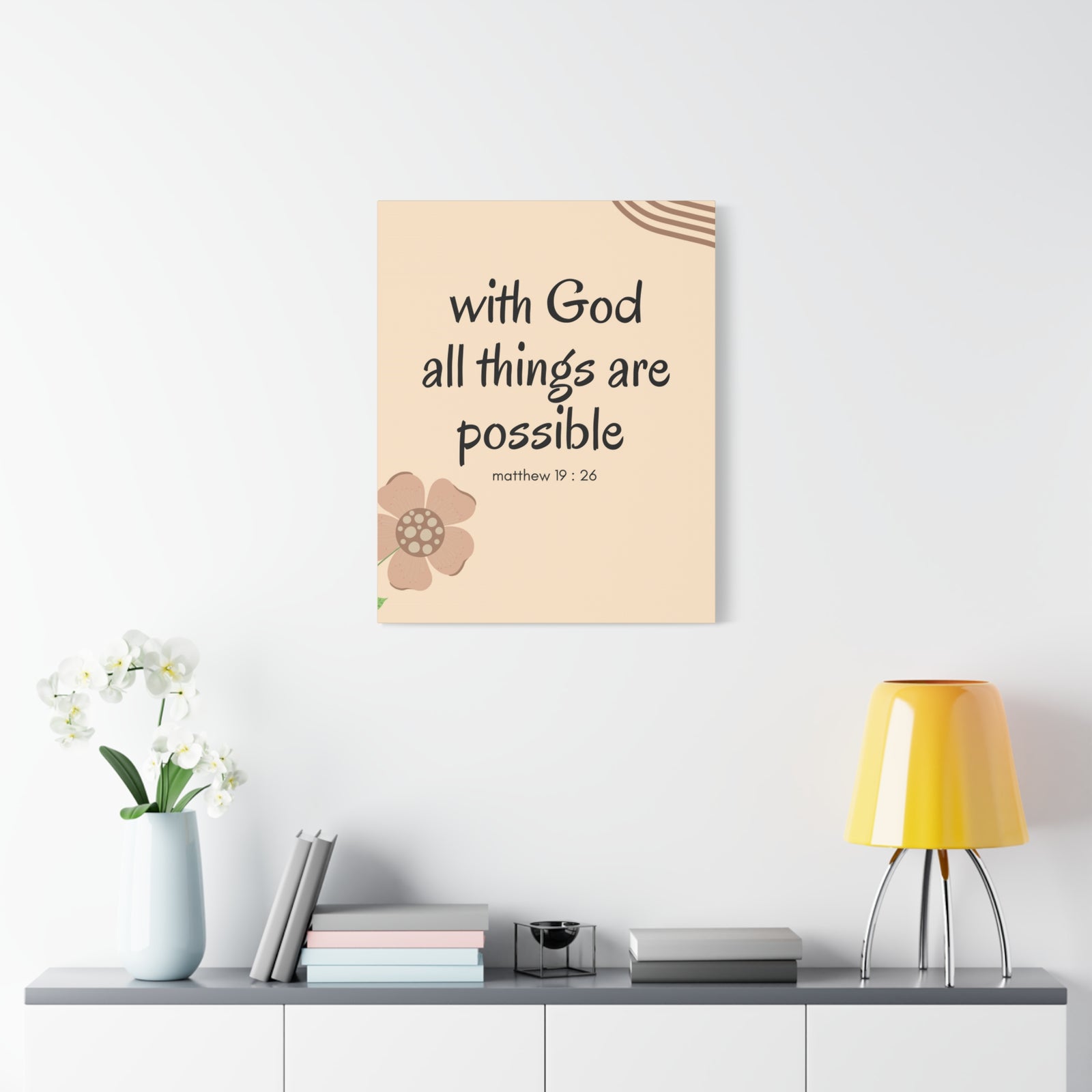 Scripture Canvas All Things Are Possible Matthew 19:26 Brown Flower Christian Wall Art Bible Verse Print Ready to Hang-Express Your Love Gifts