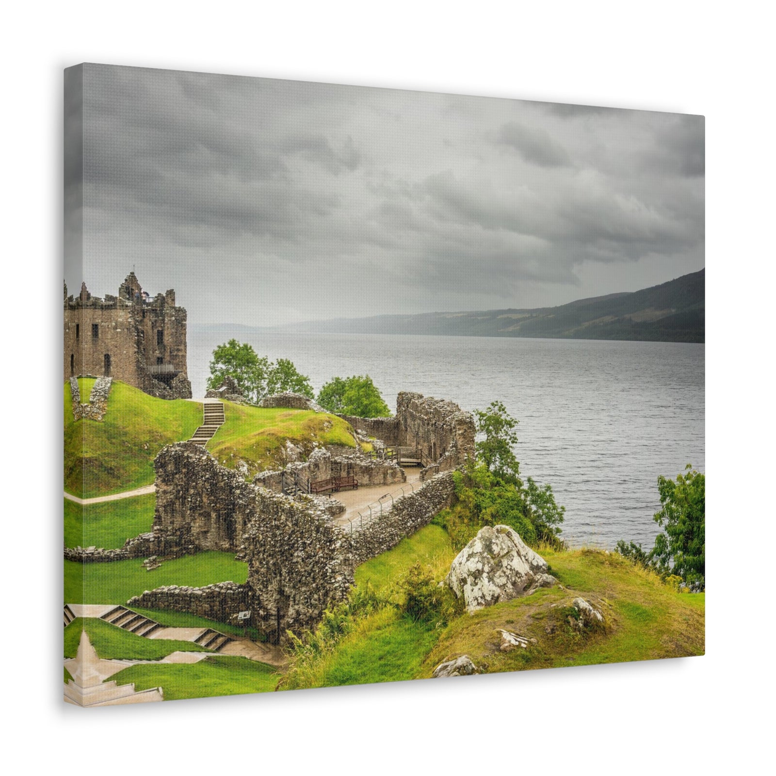 Loch Ness Scotland Modern Ruins of Urquhart Castle Multicolor Scenic Nature Photography Canvas Home Office Decor Ready to Hang-Express Your Love Gifts
