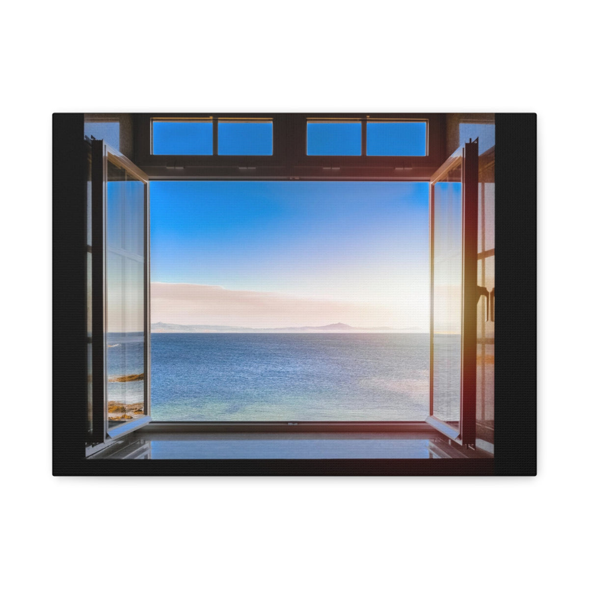 Dark Room Sunset Sea View Open Window Ocean Canvas Wall Art for Home Decor Ready-to-Hang-Express Your Love Gifts
