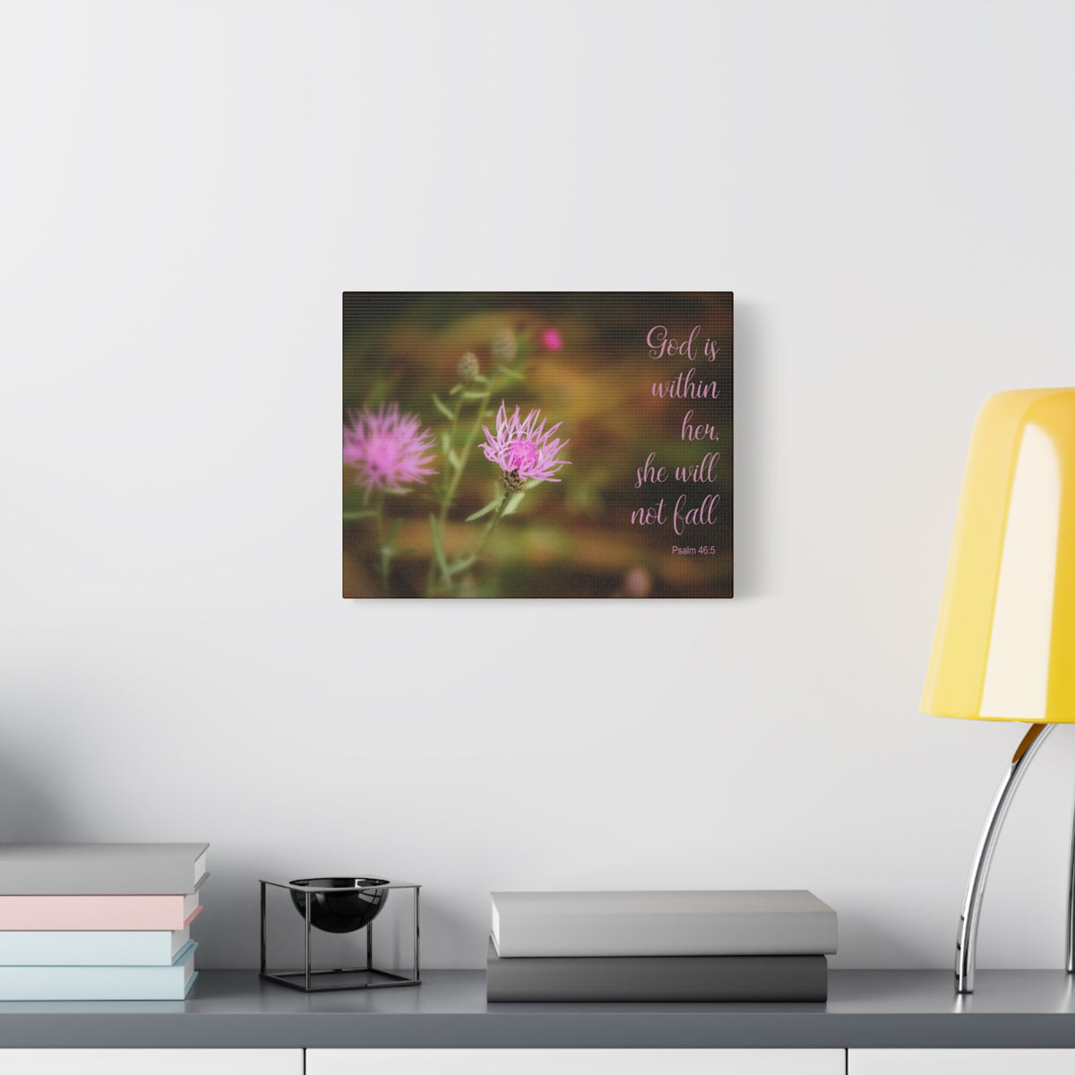 Scripture Canvas God Is Within Her Psalm 46:5 Flower Christian Wall Art Bible Verse Print Ready to Hang-Express Your Love Gifts