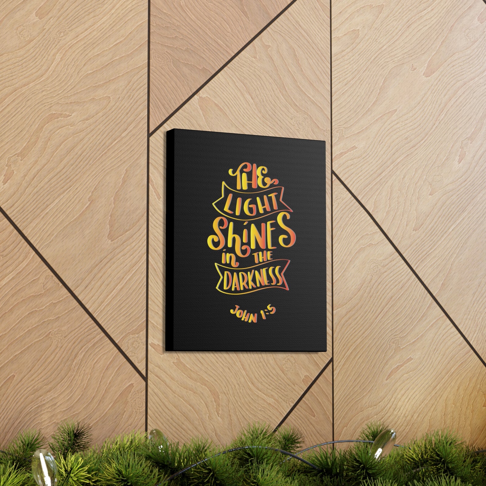 Scripture Canvas Light Shines In The Darkness John 1:5 Christian Wall Art Bible Verse Print Ready to Hang-Express Your Love Gifts