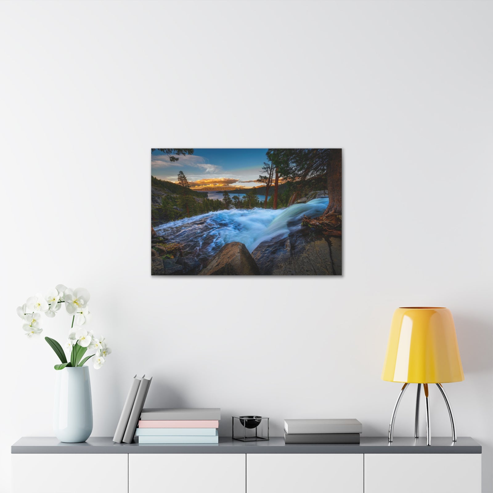 Lake Tahoe Sunset Rushing Water Modern Multicolor Scenic Nature Photography Canvas Home Office Decor Ready to Hang-Express Your Love Gifts