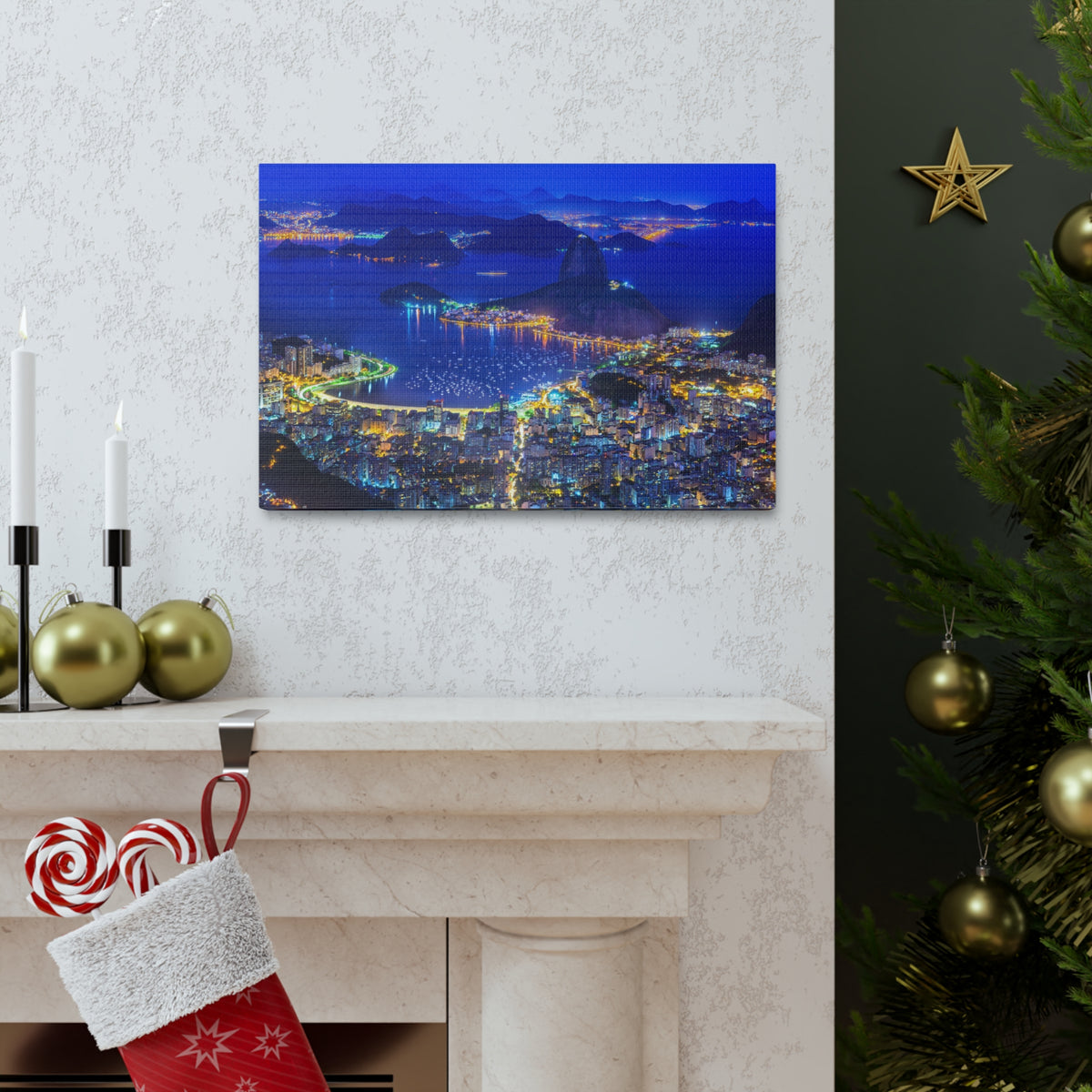 Rio de Janeiro Night Skyline Canvas Artwork High-Quality Breathtaking Stunning Cityscape for Home Decor Ready to Hang-Express Your Love Gifts