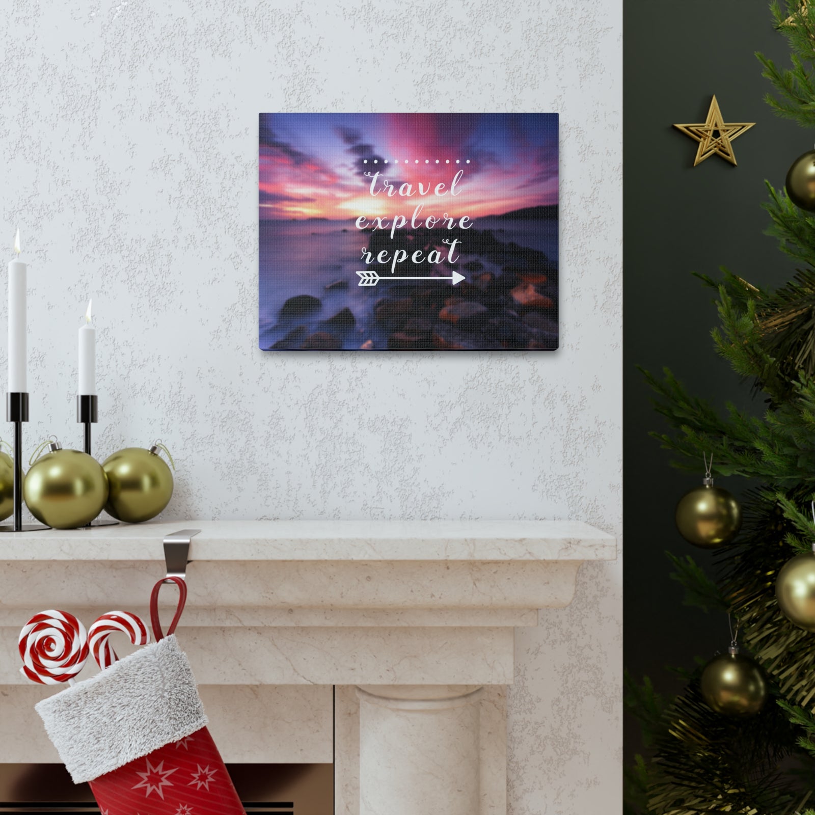 Inspirational Quote Canvas Travel Explore Repeat Motivational Print Ready to Hang Artwork-Express Your Love Gifts